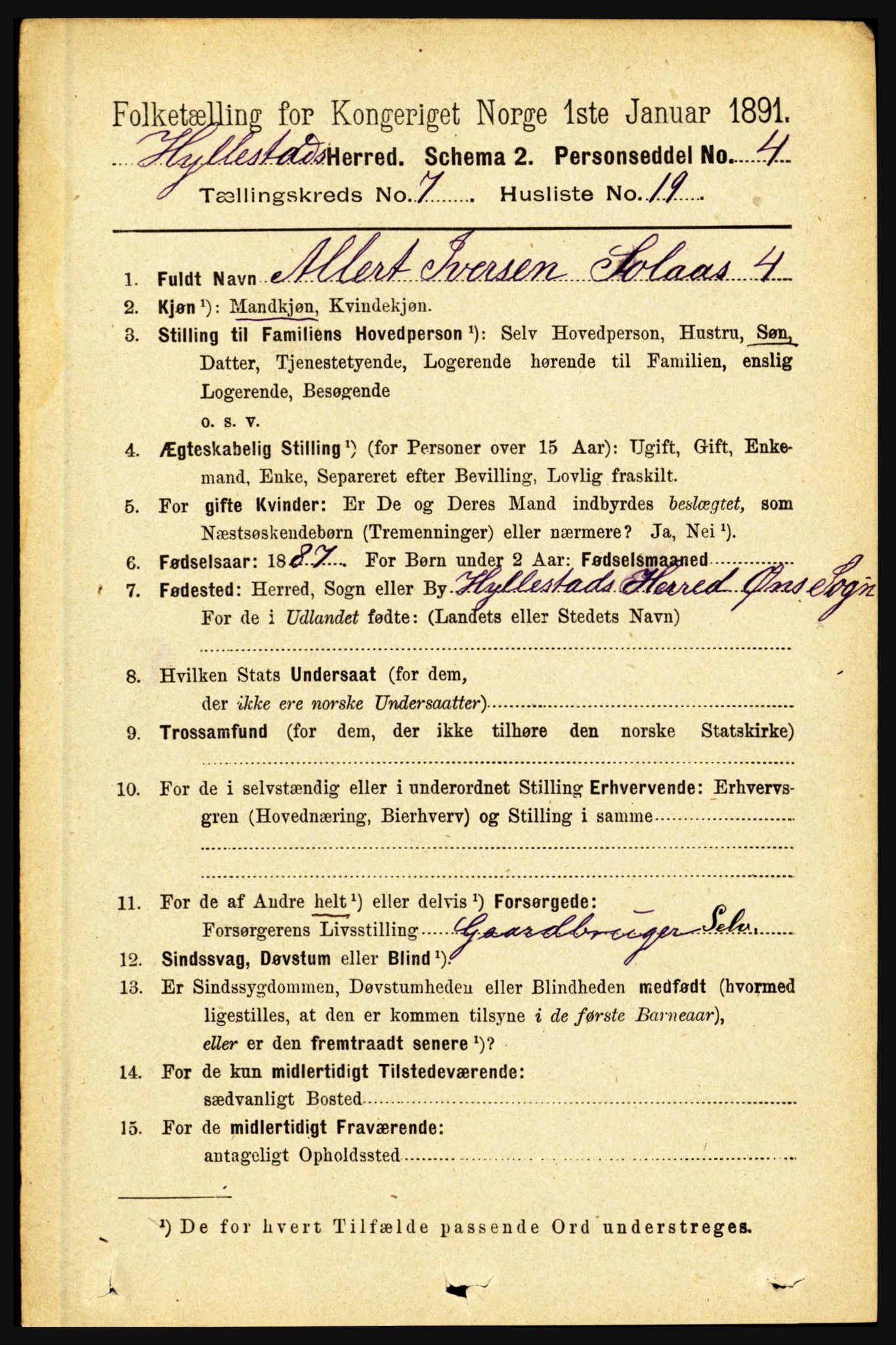 RA, 1891 census for 1413 Hyllestad, 1891, p. 1275