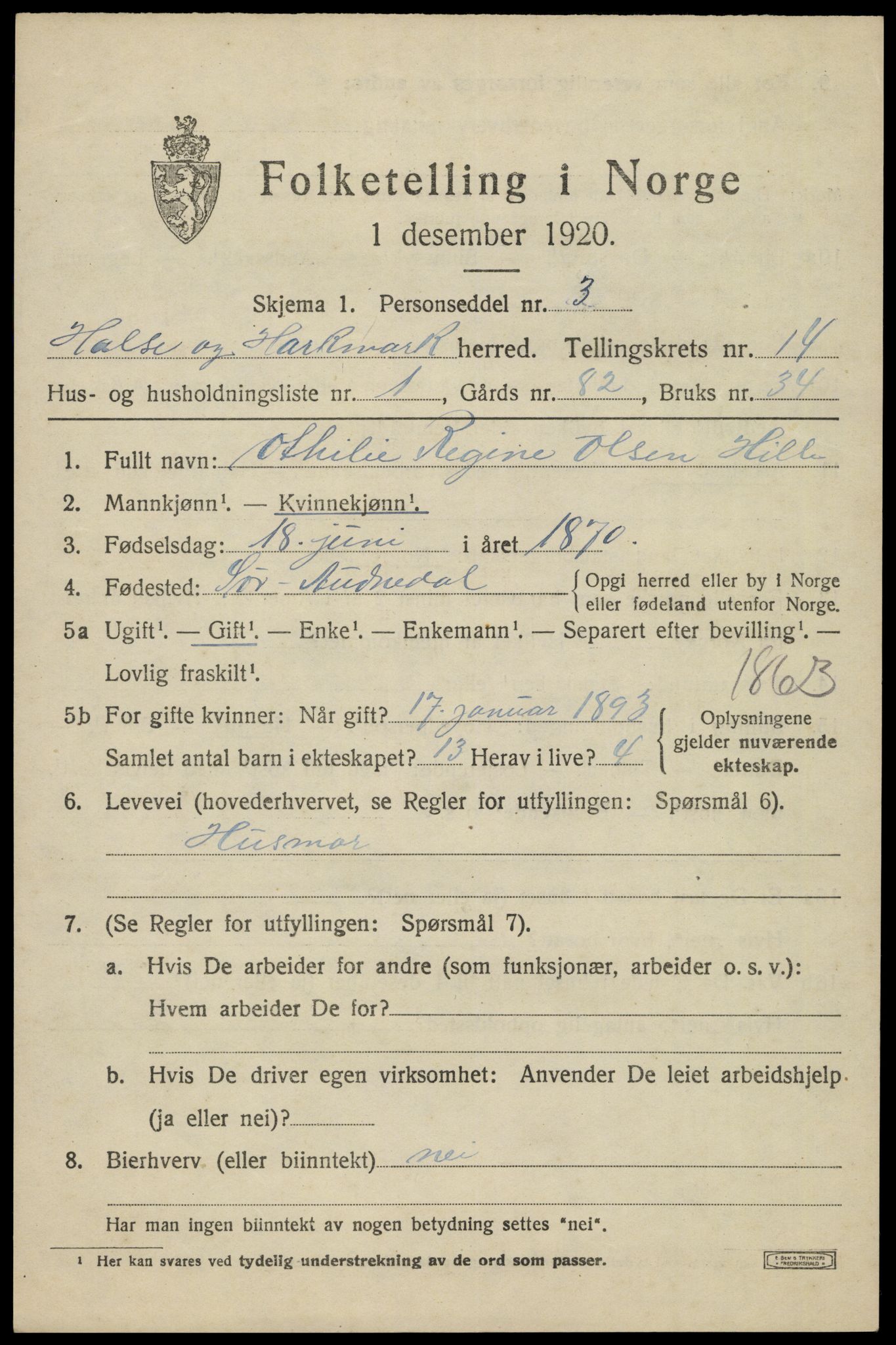 SAK, 1920 census for Halse og Harkmark, 1920, p. 7601