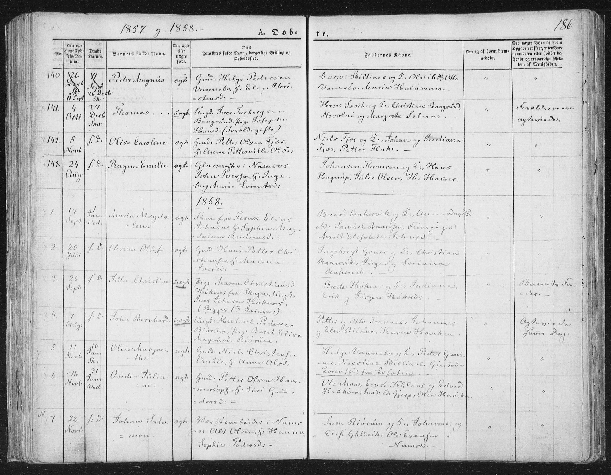 Ministerialprotokoller, klokkerbøker og fødselsregistre - Nord-Trøndelag, SAT/A-1458/764/L0551: Parish register (official) no. 764A07a, 1824-1864, p. 186