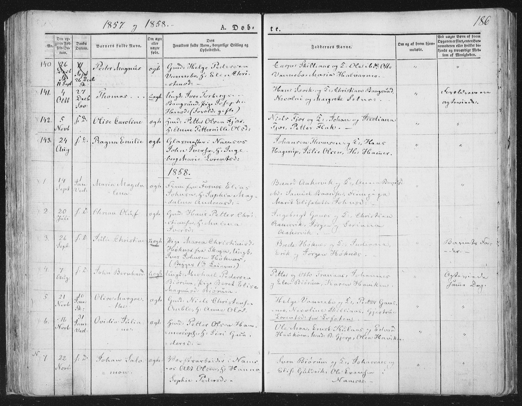 Ministerialprotokoller, klokkerbøker og fødselsregistre - Nord-Trøndelag, AV/SAT-A-1458/764/L0551: Parish register (official) no. 764A07a, 1824-1864, p. 186