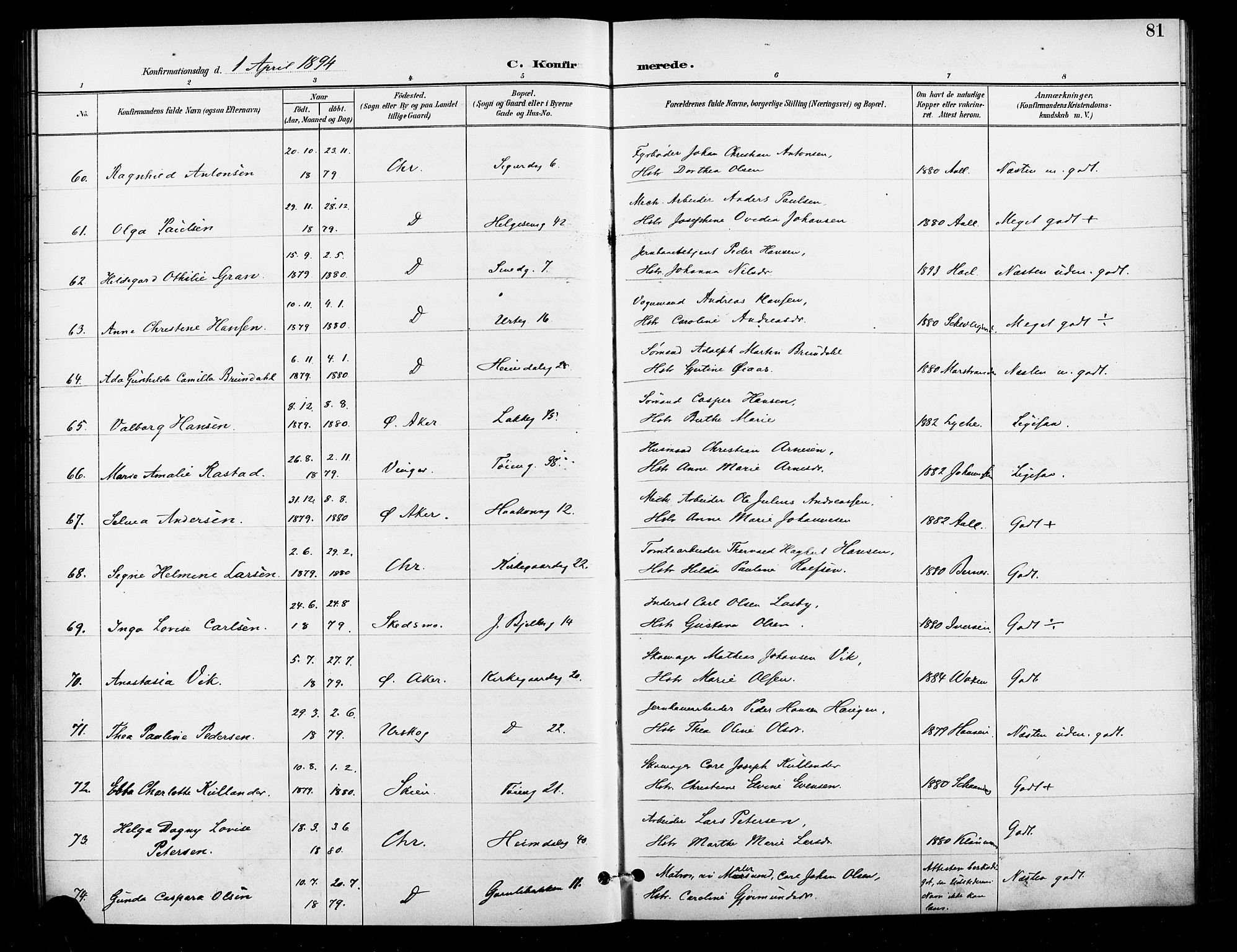 Grønland prestekontor Kirkebøker, SAO/A-10848/F/Fa/L0011: Parish register (official) no. 11, 1892-1907, p. 81