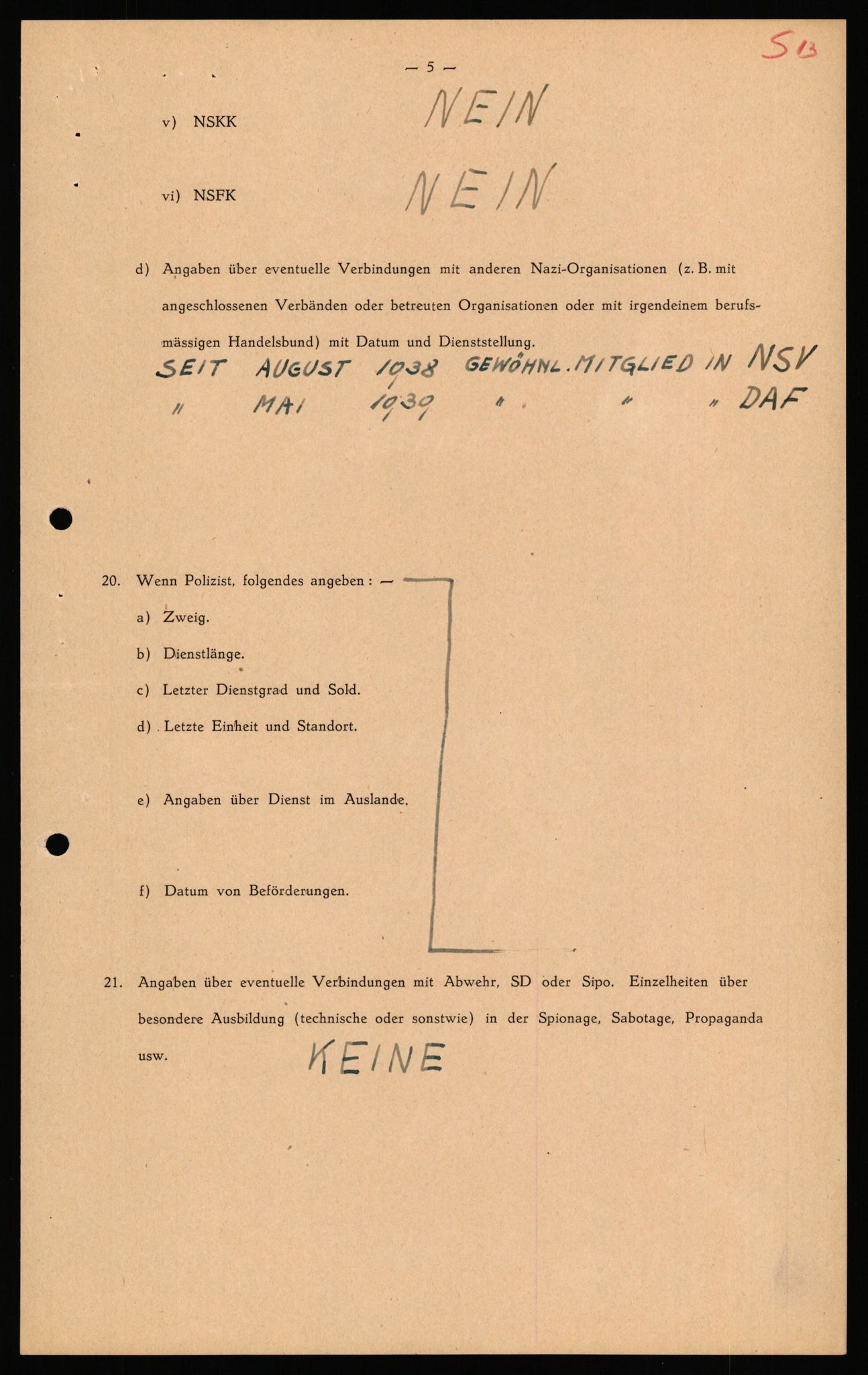 Forsvaret, Forsvarets overkommando II, AV/RA-RAFA-3915/D/Db/L0040: CI Questionaires. Tyske okkupasjonsstyrker i Norge. Østerrikere., 1945-1946, p. 247