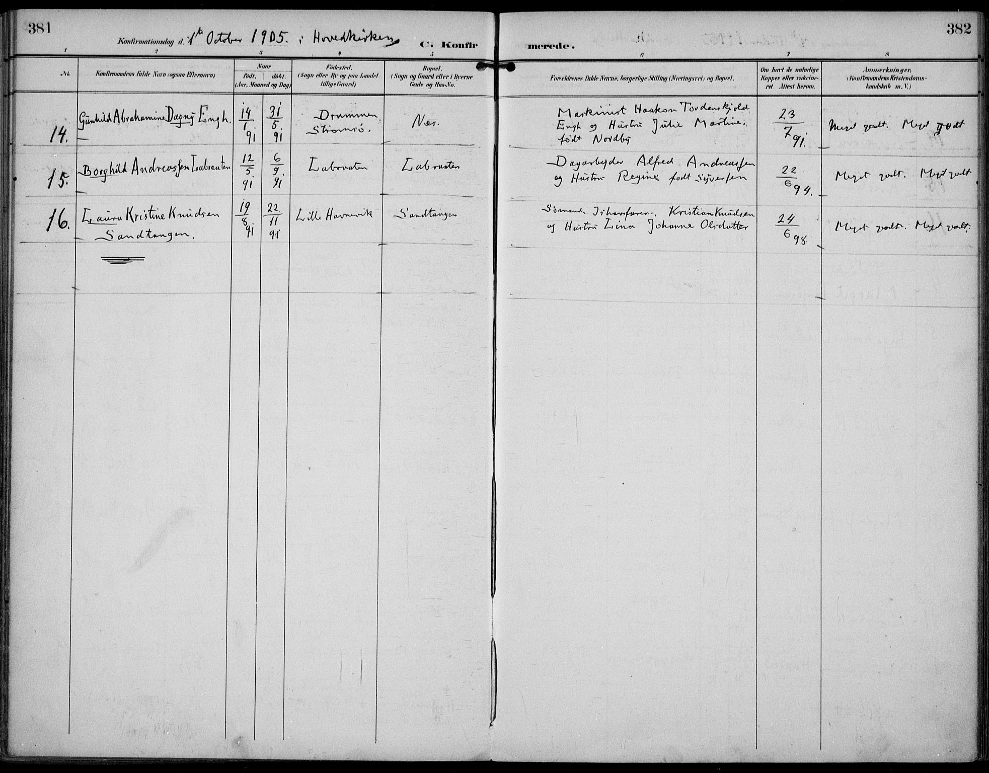 Strømm kirkebøker, AV/SAKO-A-322/F/Fa/L0005: Parish register (official) no. I 5, 1898-1919, p. 381-382