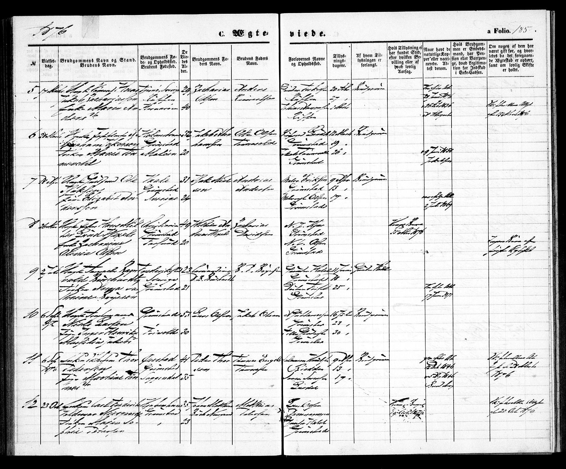 Grimstad sokneprestkontor, AV/SAK-1111-0017/F/Fa/L0002: Parish register (official) no. A 1, 1869-1881, p. 185