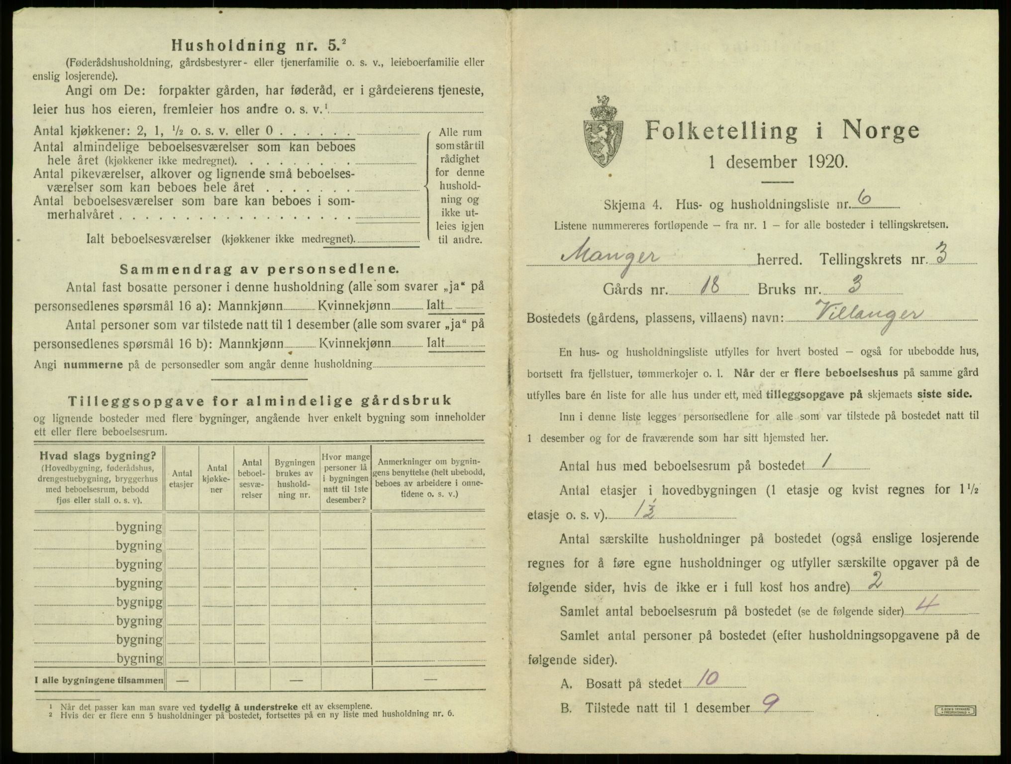 SAB, 1920 census for Manger, 1920, p. 186