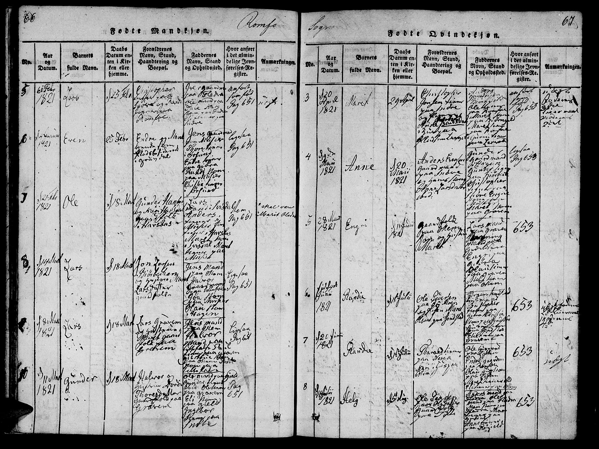 Ministerialprotokoller, klokkerbøker og fødselsregistre - Møre og Romsdal, AV/SAT-A-1454/590/L1010: Parish register (official) no. 590A03 /2, 1820-1832, p. 66-67