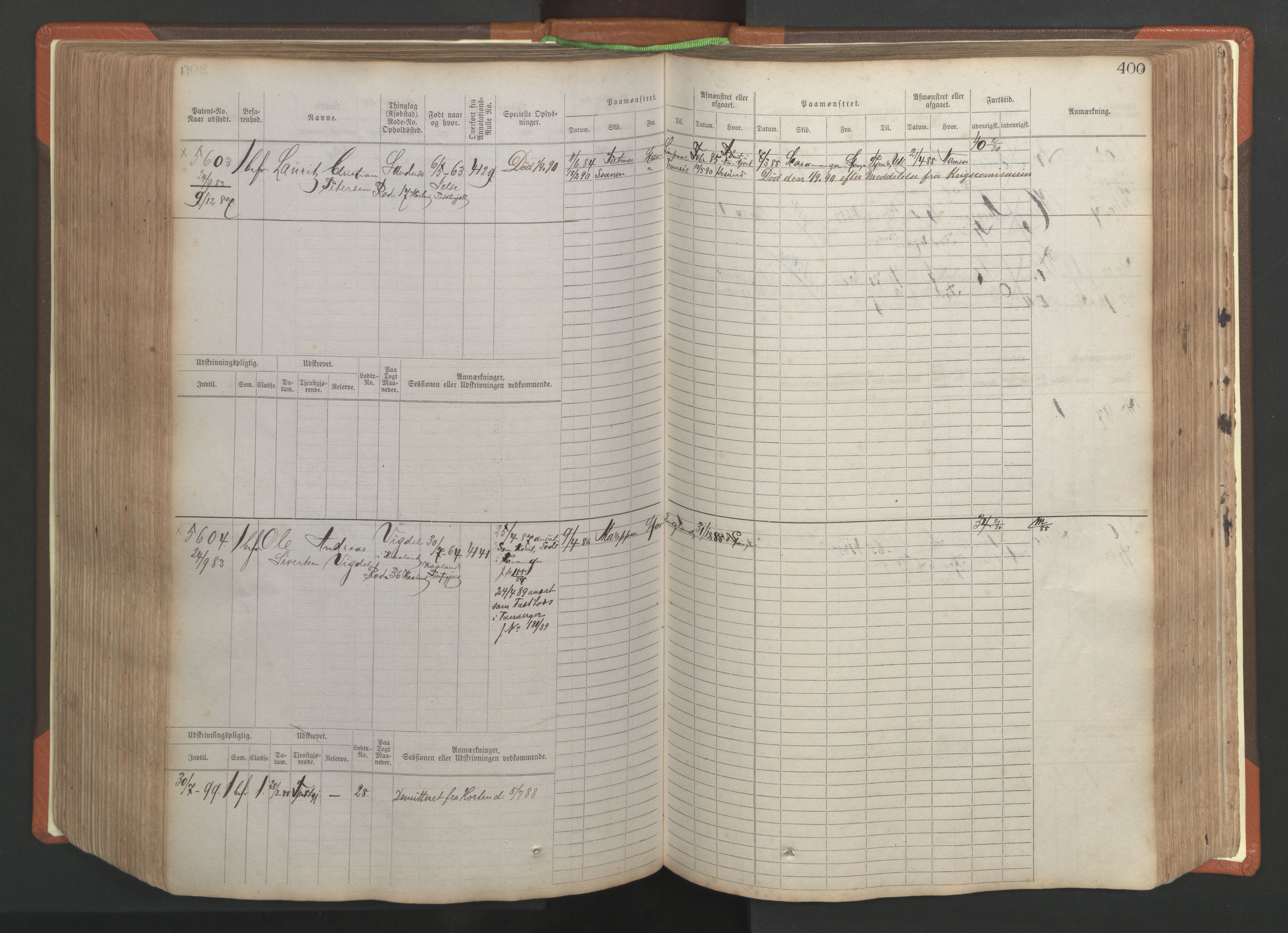 Stavanger sjømannskontor, AV/SAST-A-102006/F/Fb/Fbb/L0009: Sjøfartshovedrulle, patentnr. 4805-6006, 1879-1887, p. 406