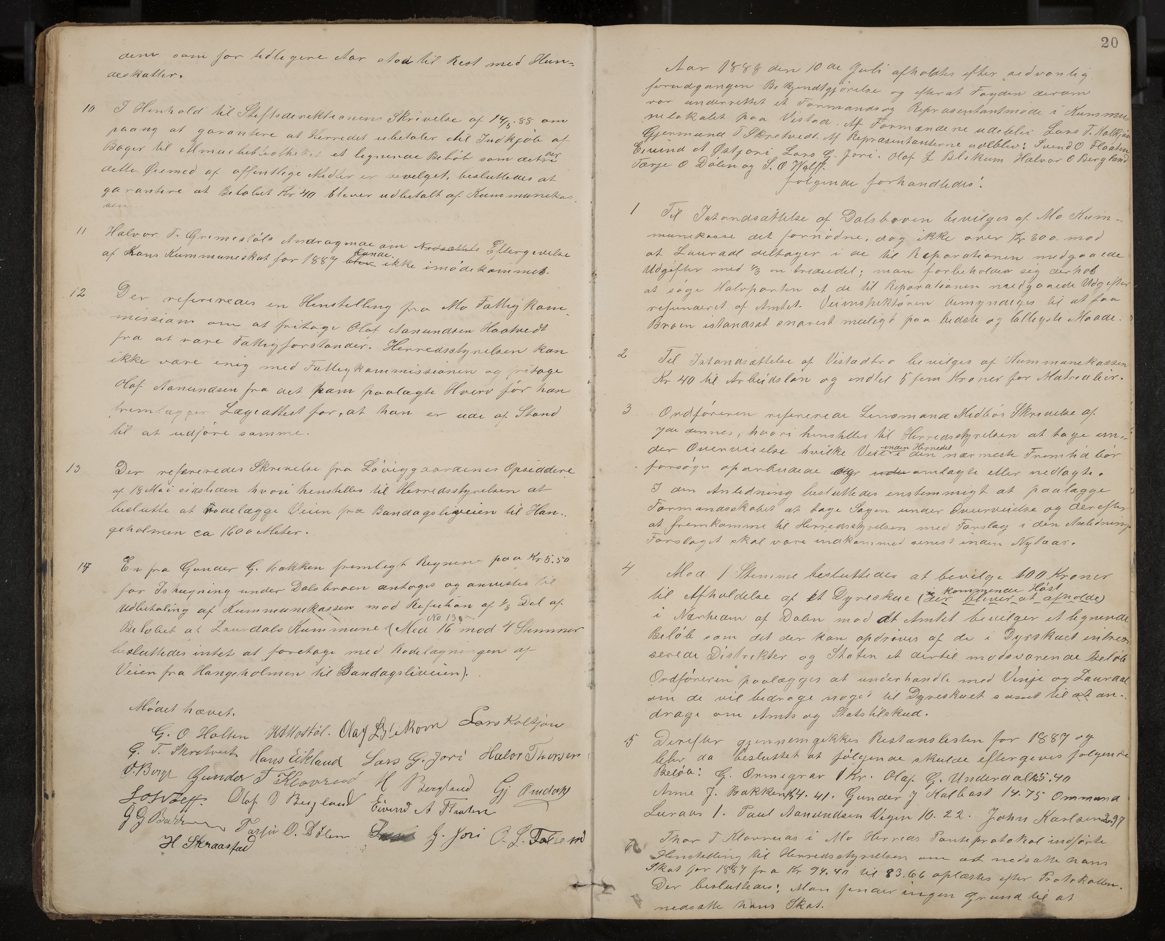 Mo formannskap og sentraladministrasjon, IKAK/0832021/A/L0003: Møtebok, 1886-1903, p. 20