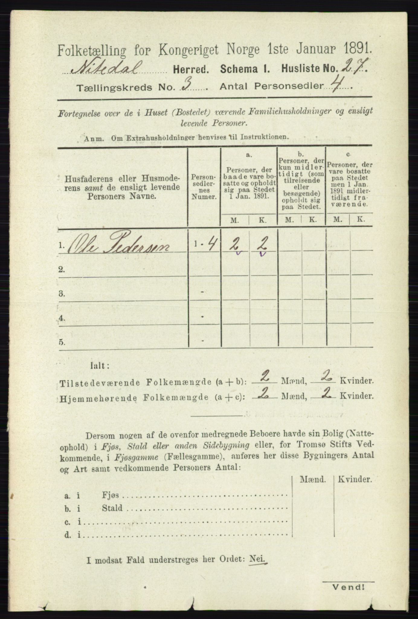 RA, 1891 census for 0233 Nittedal, 1891, p. 1152