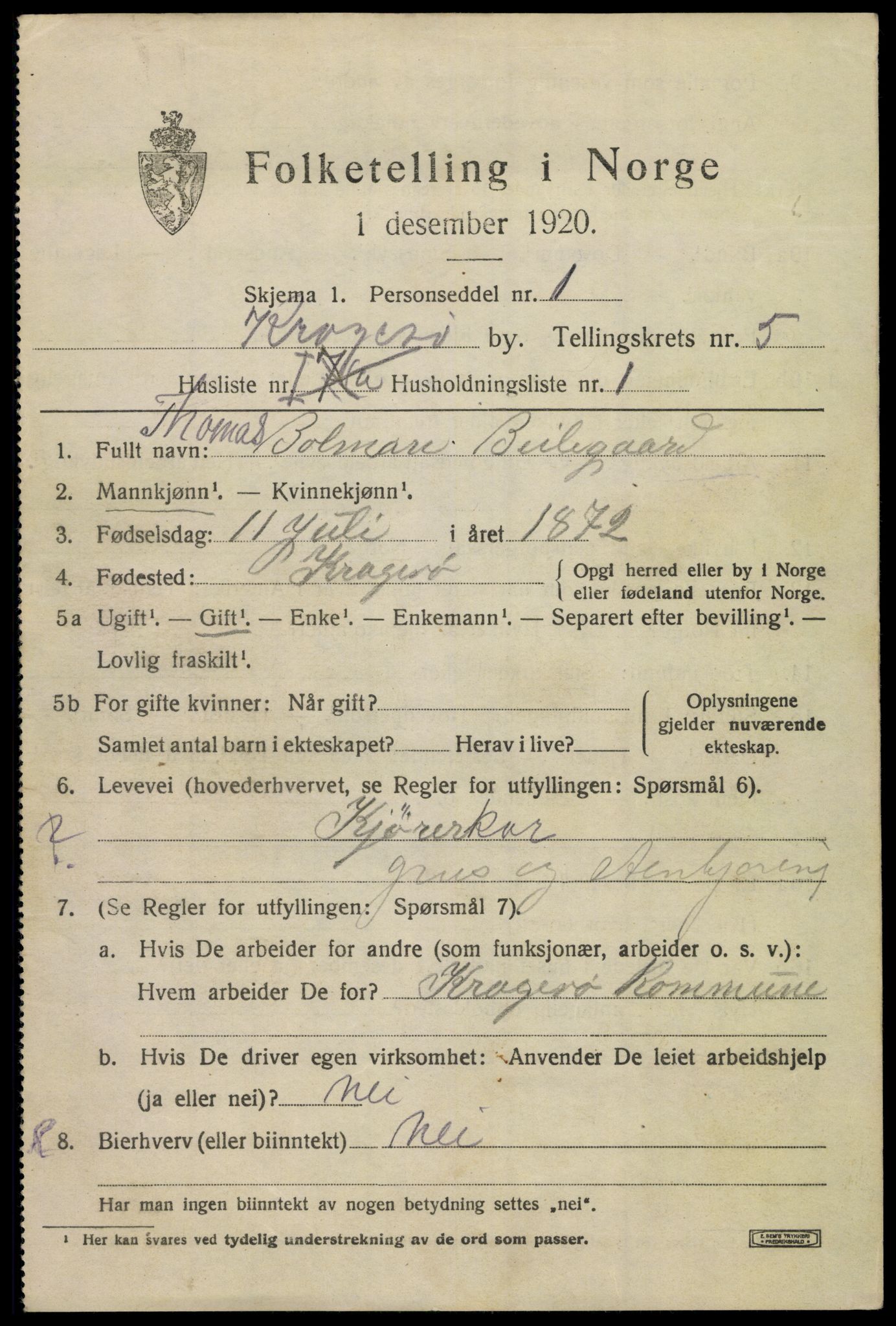 SAKO, 1920 census for Kragerø, 1920, p. 8227