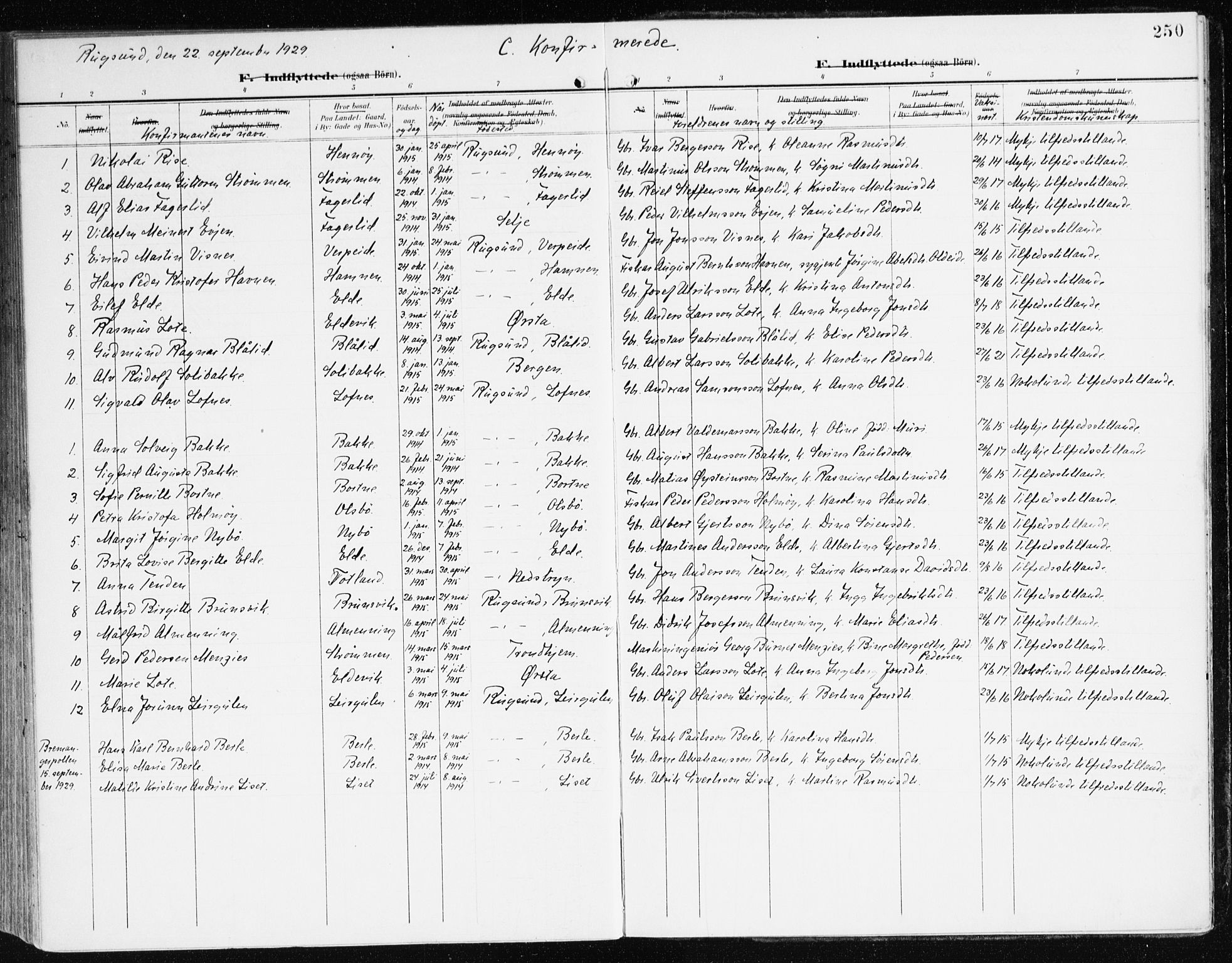 Davik sokneprestembete, AV/SAB-A-79701/H/Haa/Haad/L0002: Parish register (official) no. D 2, 1901-1930, p. 250