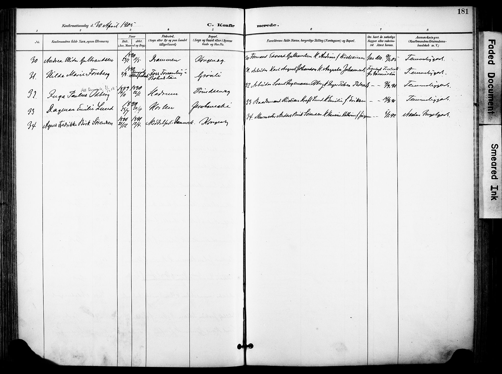 Sandefjord kirkebøker, AV/SAKO-A-315/F/Fa/L0004: Parish register (official) no. 4, 1894-1905, p. 181