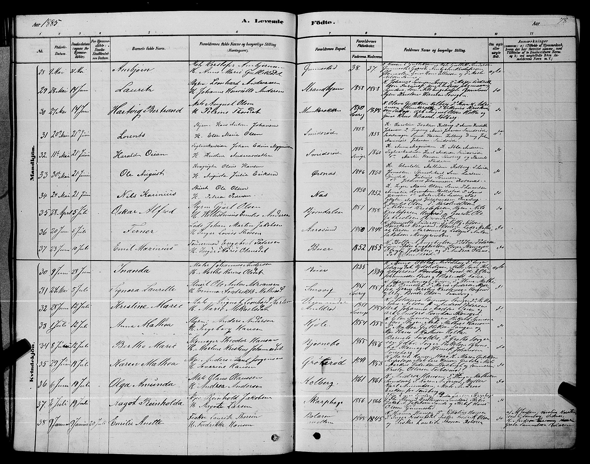Nøtterøy kirkebøker, AV/SAKO-A-354/G/Ga/L0003: Parish register (copy) no. I 3, 1878-1893, p. 78