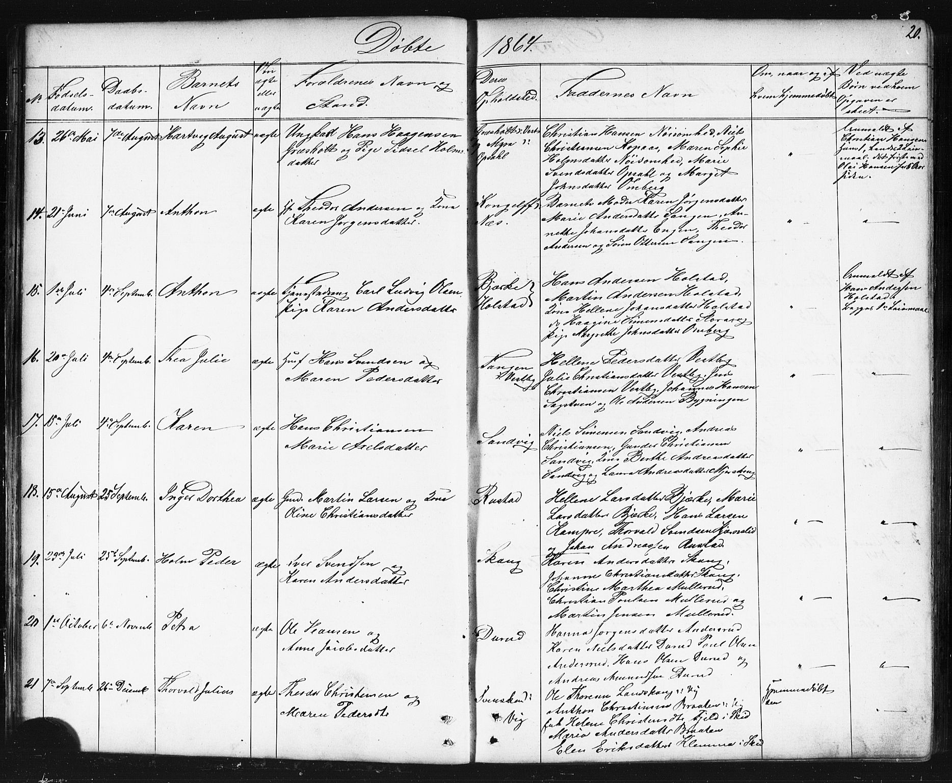 Enebakk prestekontor Kirkebøker, SAO/A-10171c/G/Gb/L0001: Parish register (copy) no. II 1, 1859-1890, p. 20
