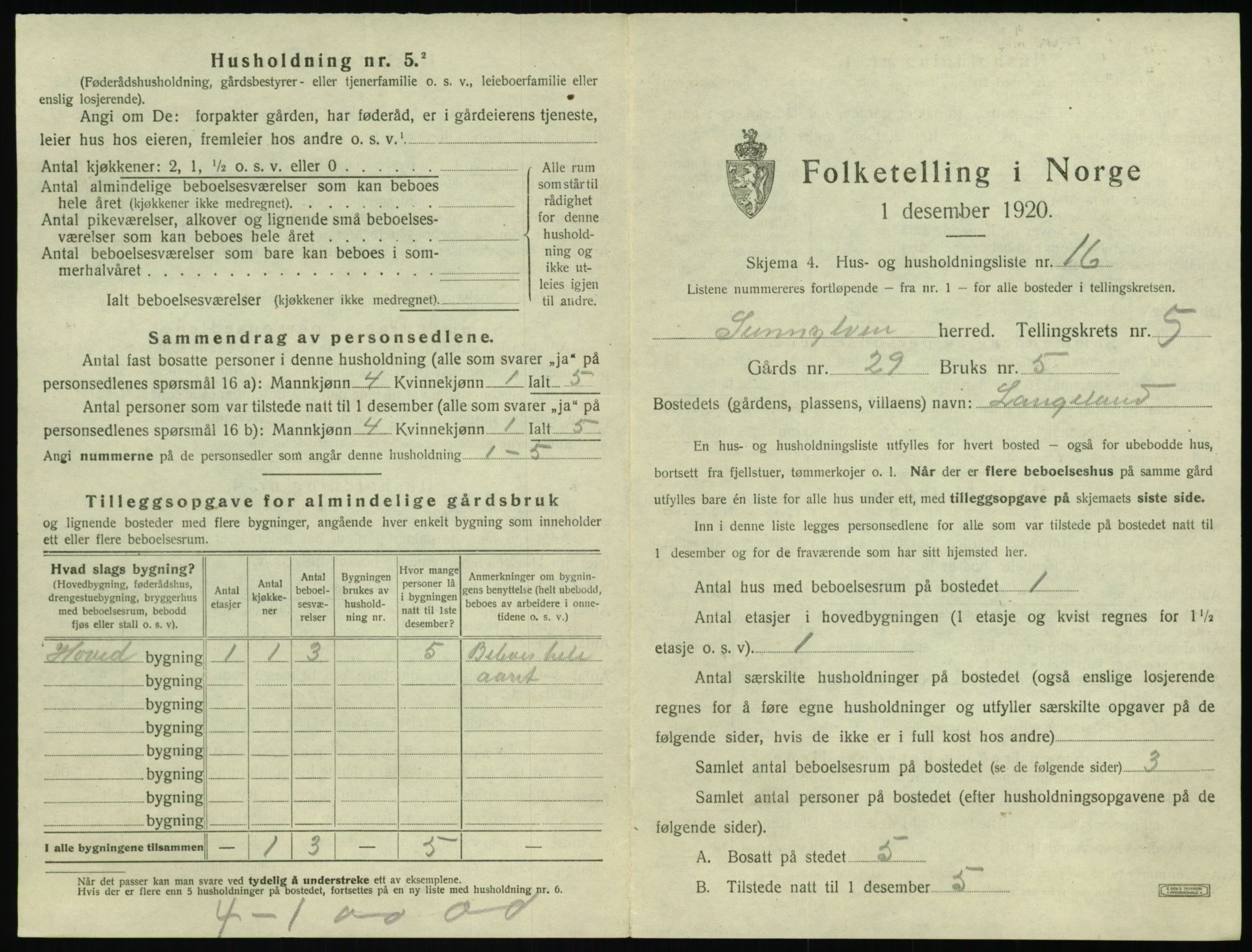 SAT, 1920 census for Sunnylven, 1920, p. 334