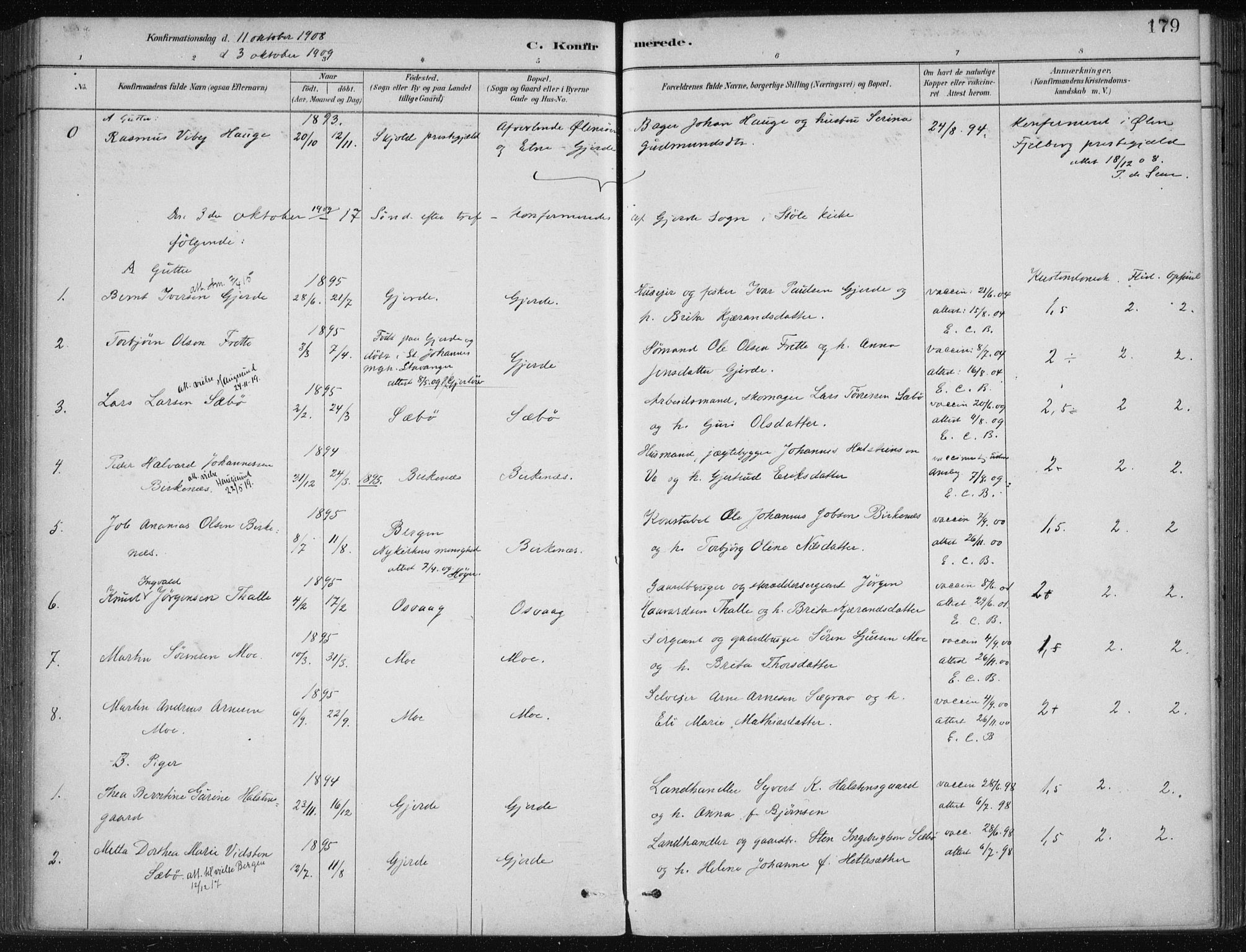 Etne sokneprestembete, AV/SAB-A-75001/H/Haa: Parish register (official) no. C  1, 1879-1919, p. 179