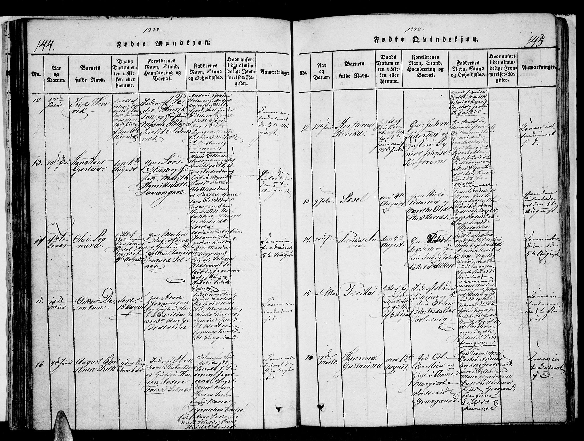 Karlsøy sokneprestembete, AV/SATØ-S-1299/H/Ha/Haa/L0002kirke: Parish register (official) no. 2, 1823-1842, p. 144-145