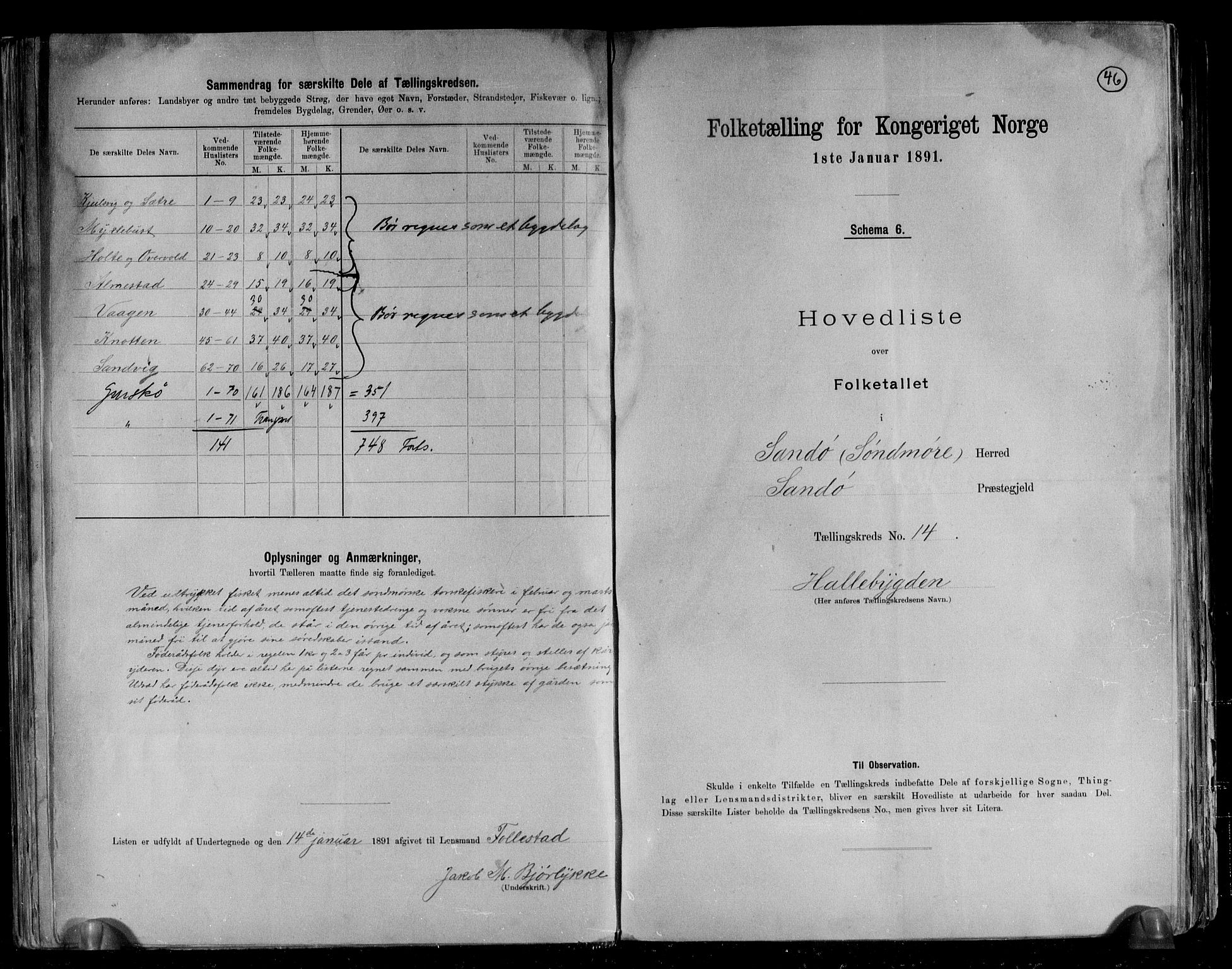 RA, 1891 census for 1514 Sande, 1891, p. 29