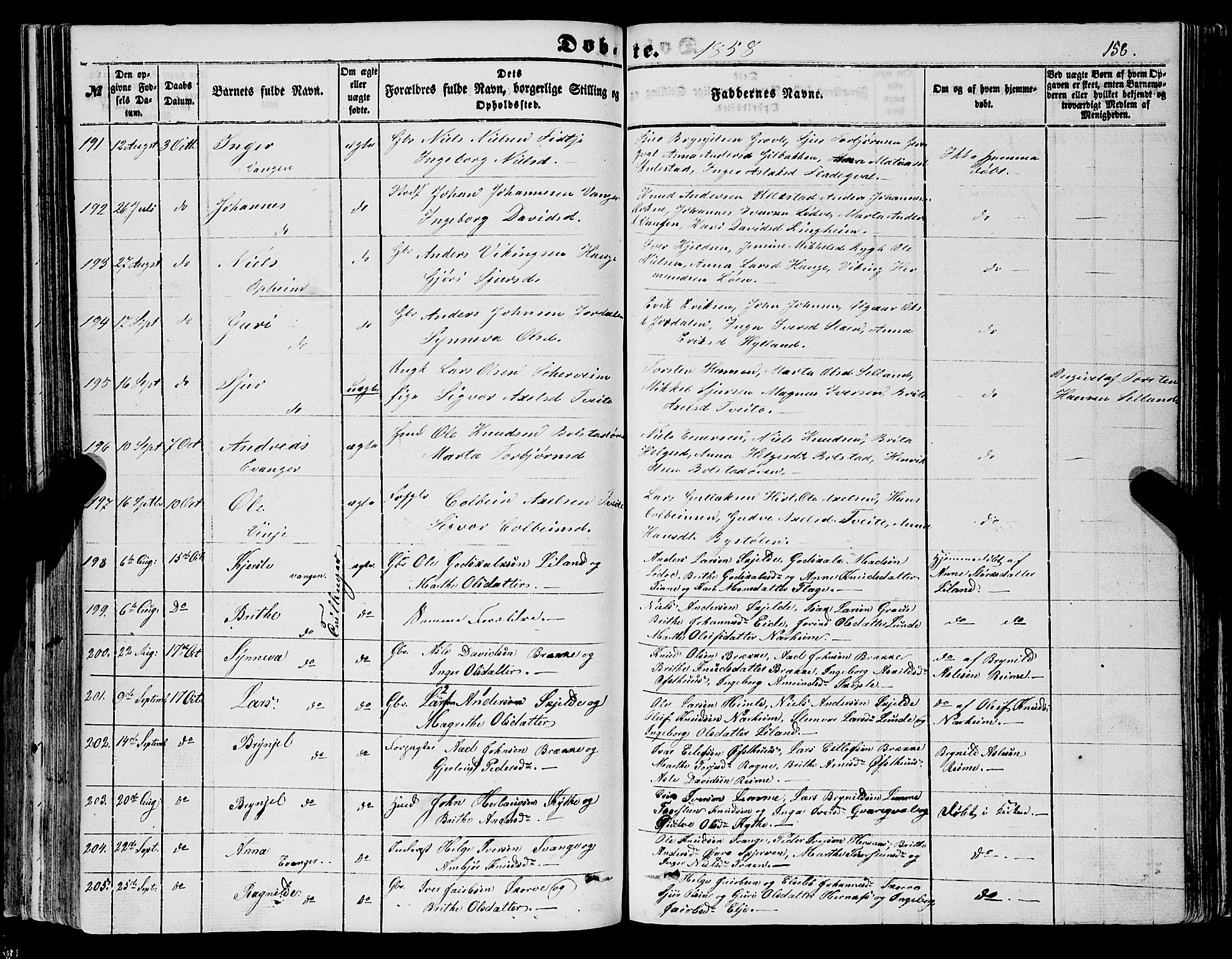 Voss sokneprestembete, AV/SAB-A-79001/H/Haa: Parish register (official) no. A 16, 1849-1863, p. 158