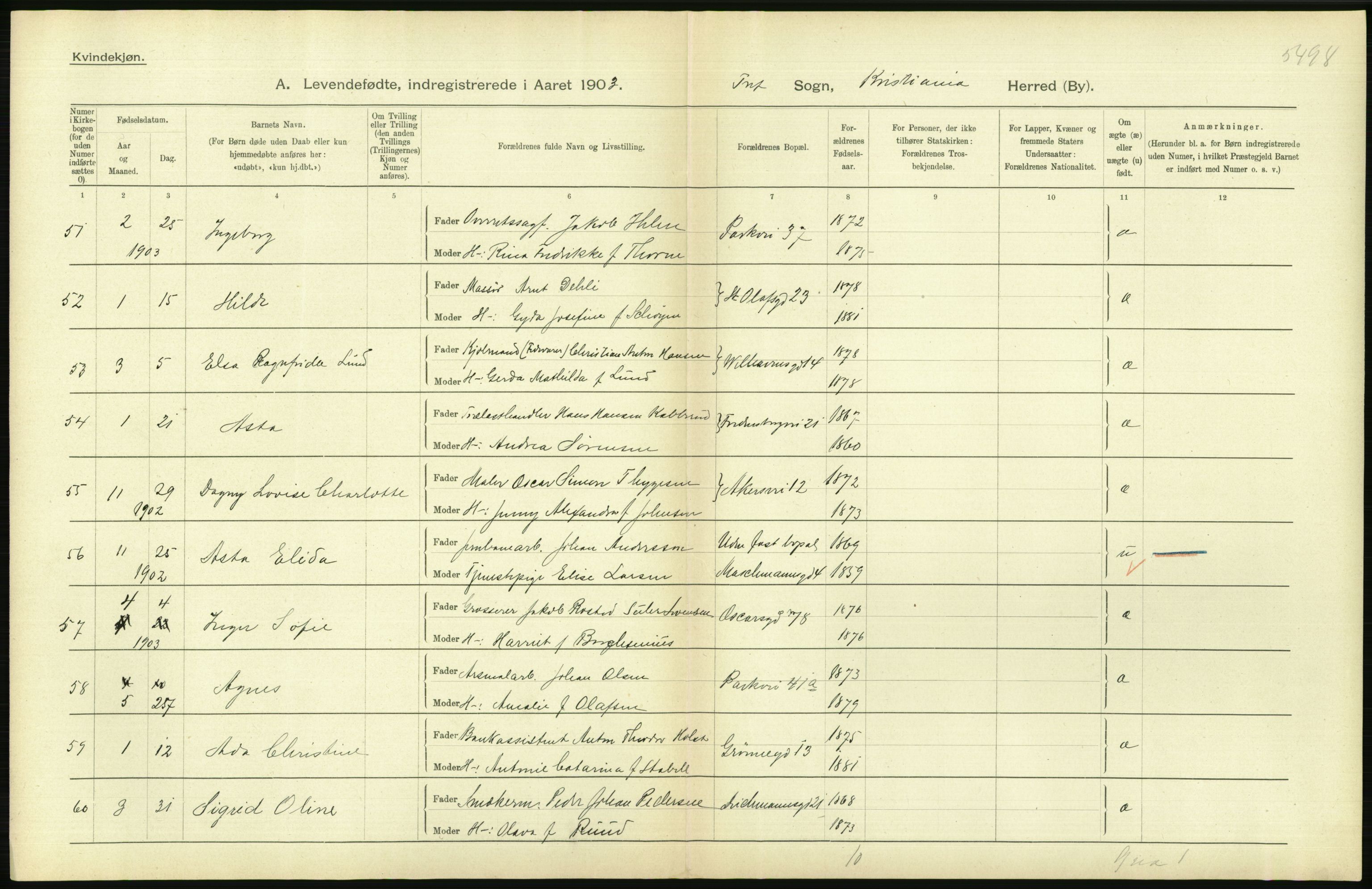 Statistisk sentralbyrå, Sosiodemografiske emner, Befolkning, AV/RA-S-2228/D/Df/Dfa/Dfaa/L0003: Kristiania: Fødte, 1903, p. 232