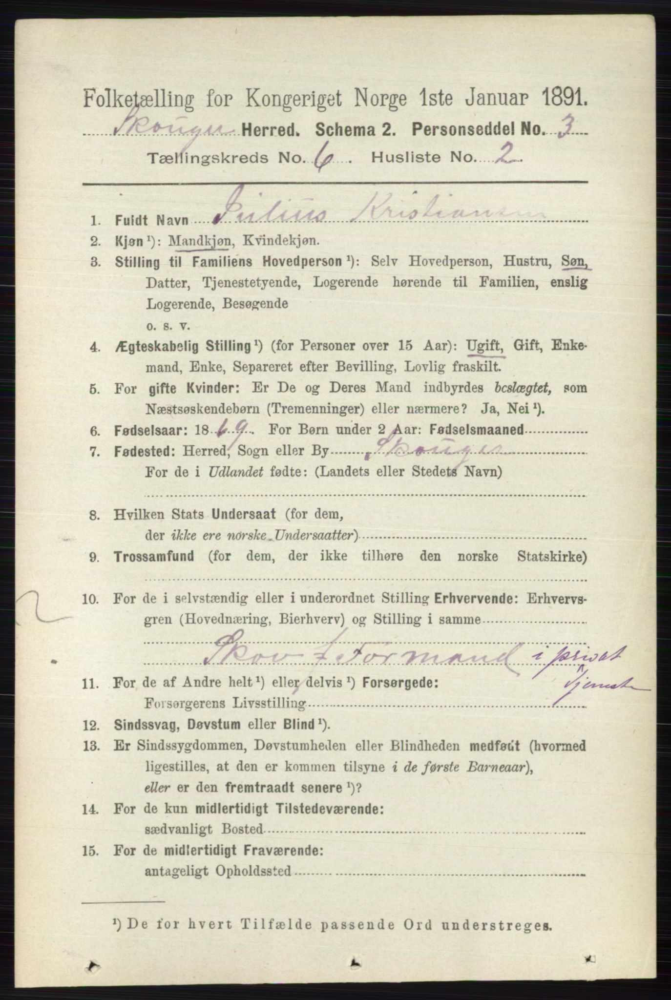 RA, 1891 census for 0712 Skoger, 1891, p. 3714