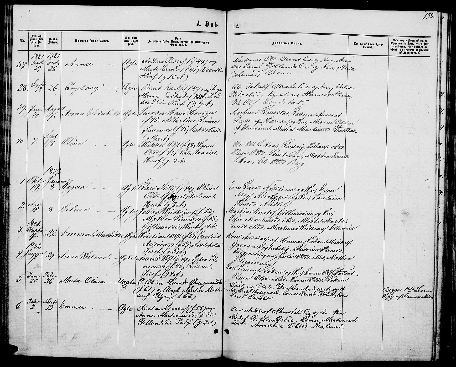 Stange prestekontor, SAH/PREST-002/L/L0006: Parish register (copy) no. 6, 1864-1882, p. 138