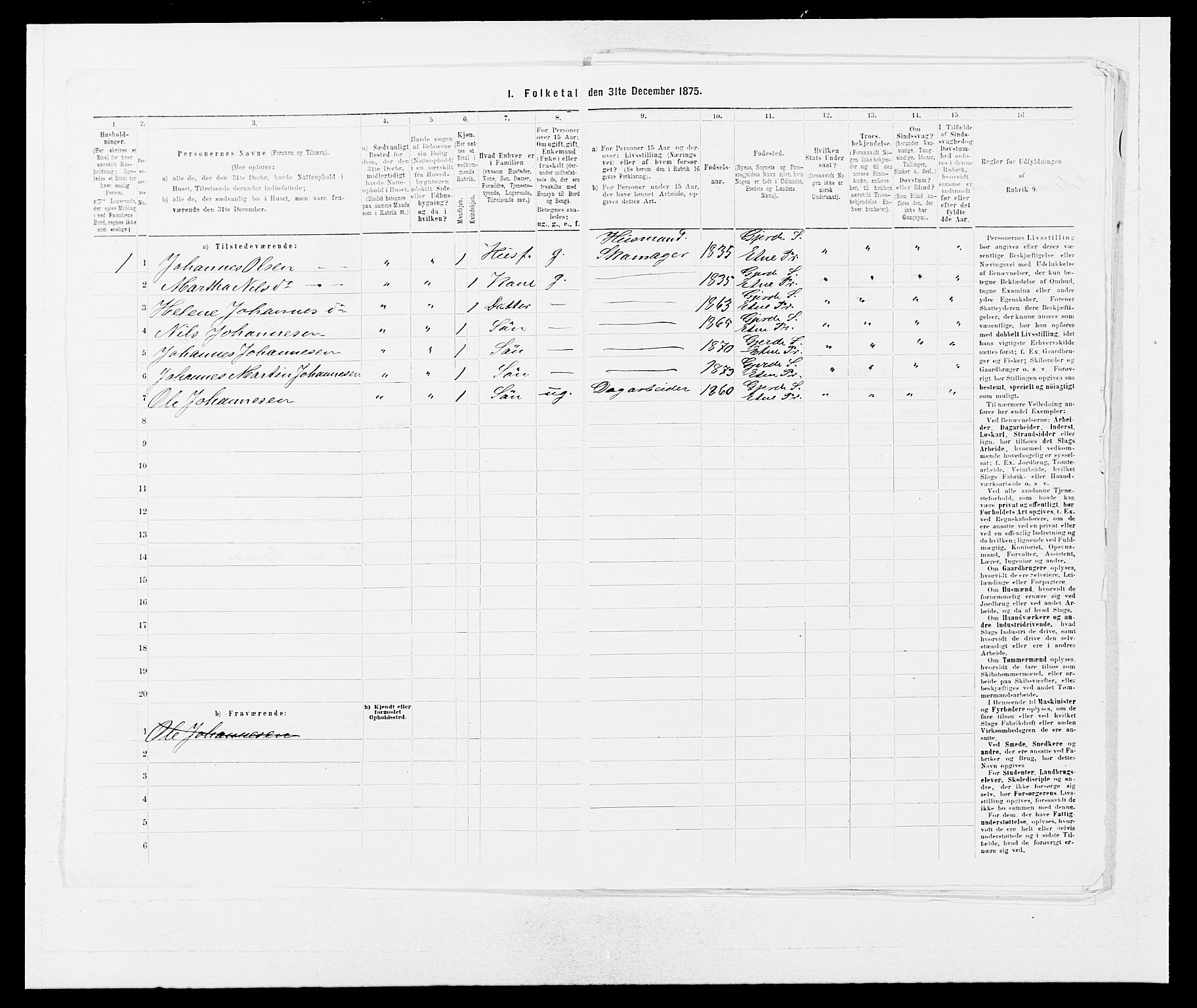 SAB, 1875 census for 1211P Etne, 1875, p. 999