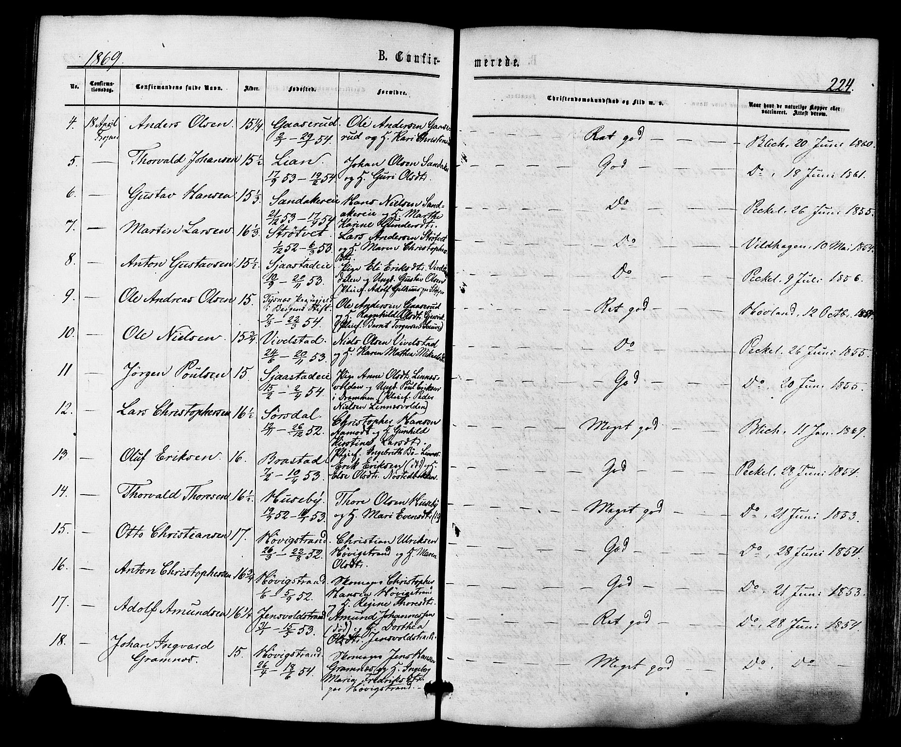 Lier kirkebøker, AV/SAKO-A-230/F/Fa/L0013: Parish register (official) no. I 13, 1865-1874, p. 224