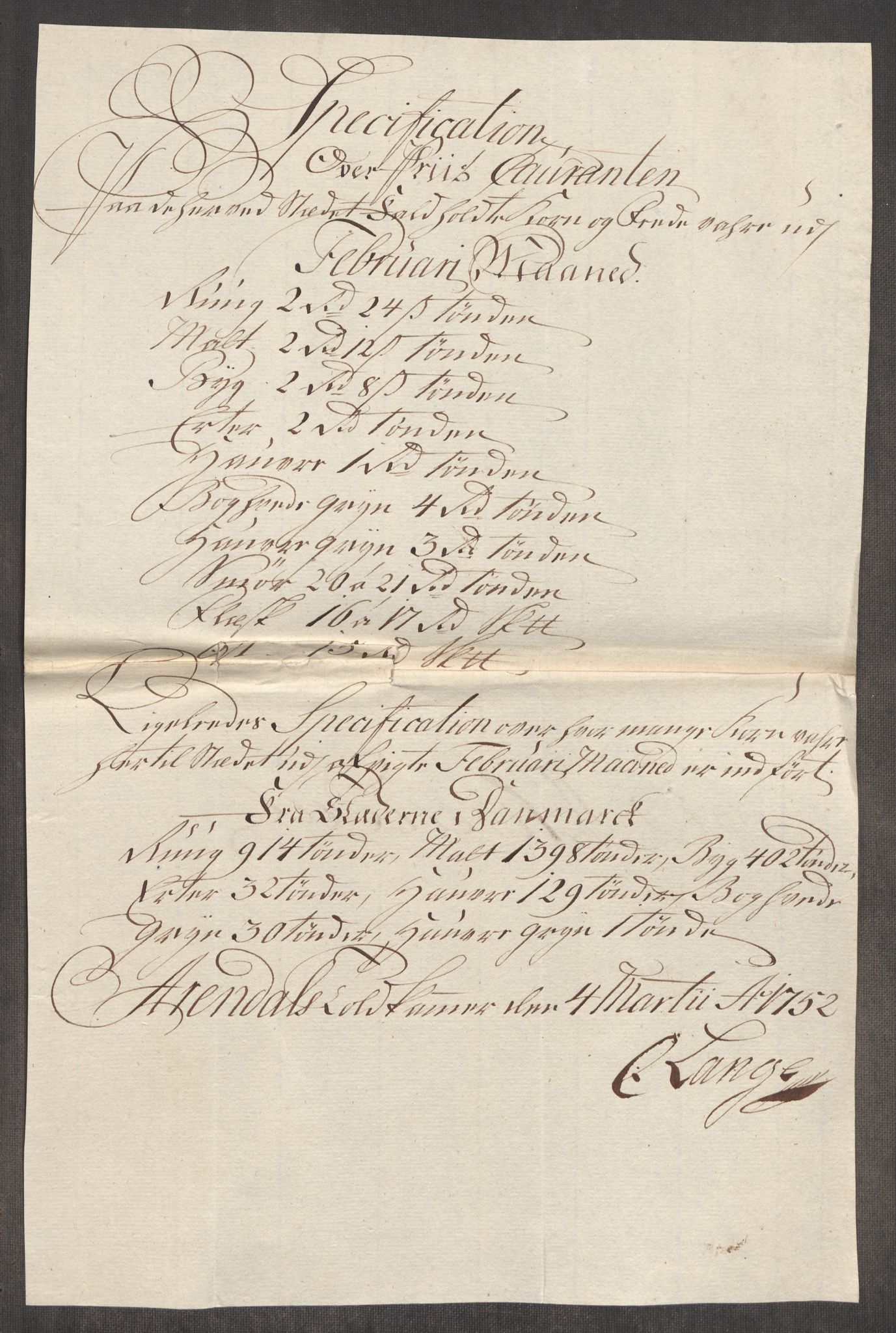 Rentekammeret inntil 1814, Realistisk ordnet avdeling, RA/EA-4070/Oe/L0004: [Ø1]: Priskuranter, 1749-1752, p. 963