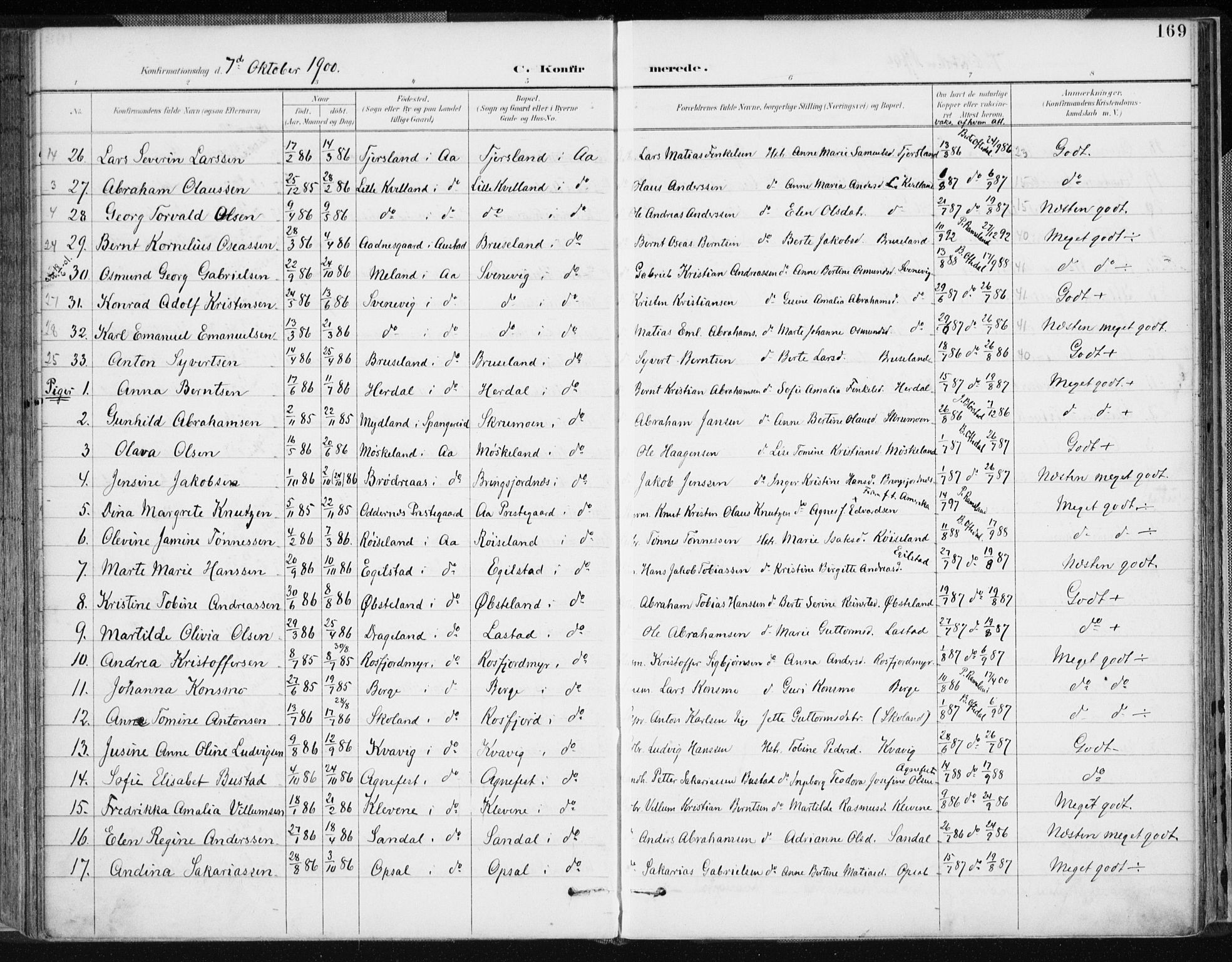 Lyngdal sokneprestkontor, SAK/1111-0029/F/Fa/Fac/L0012: Parish register (official) no. A 12, 1894-1918, p. 169
