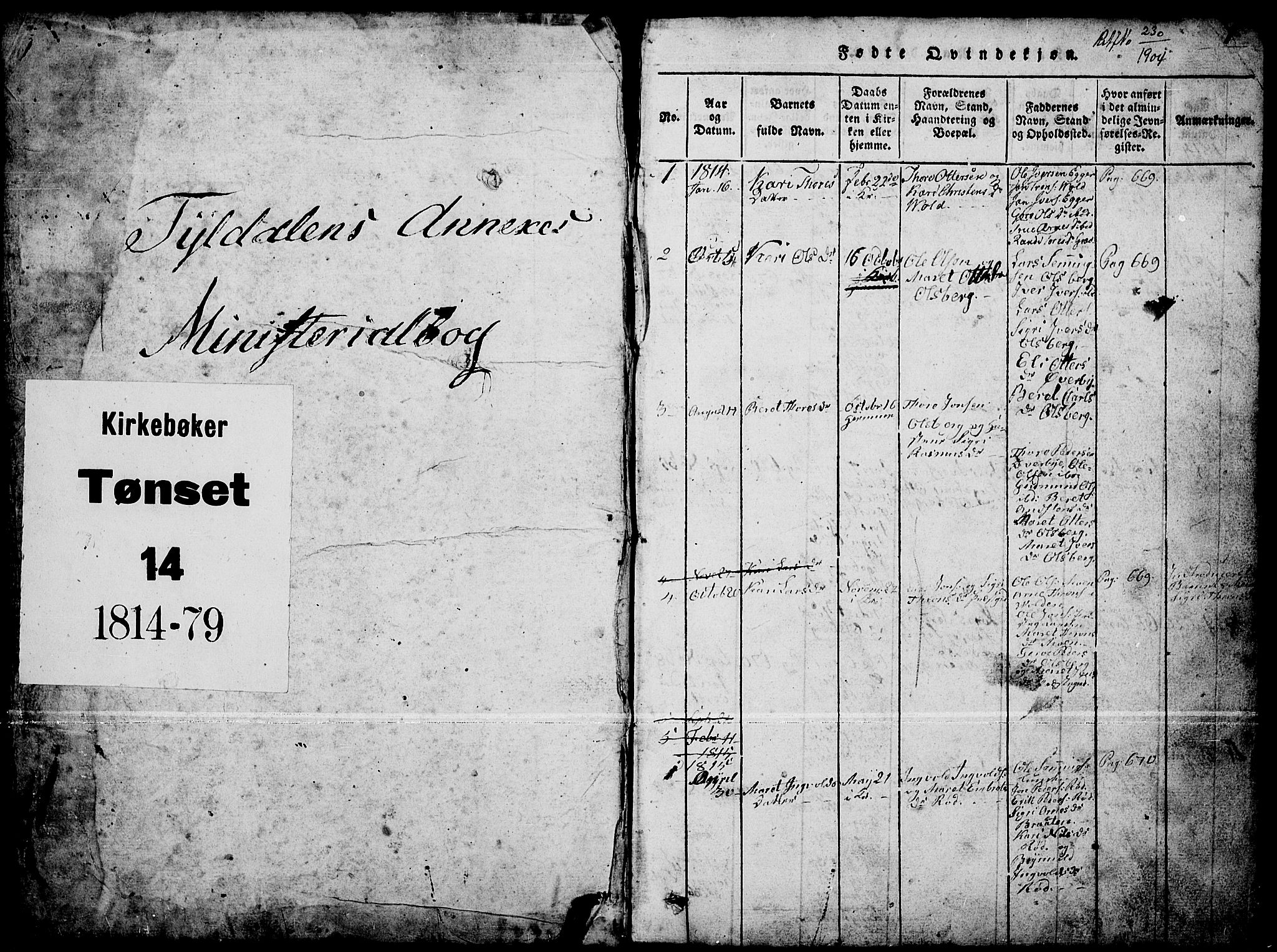 Tynset prestekontor, SAH/PREST-058/H/Ha/Hab/L0004: Parish register (copy) no. 4, 1814-1879, p. 0-1