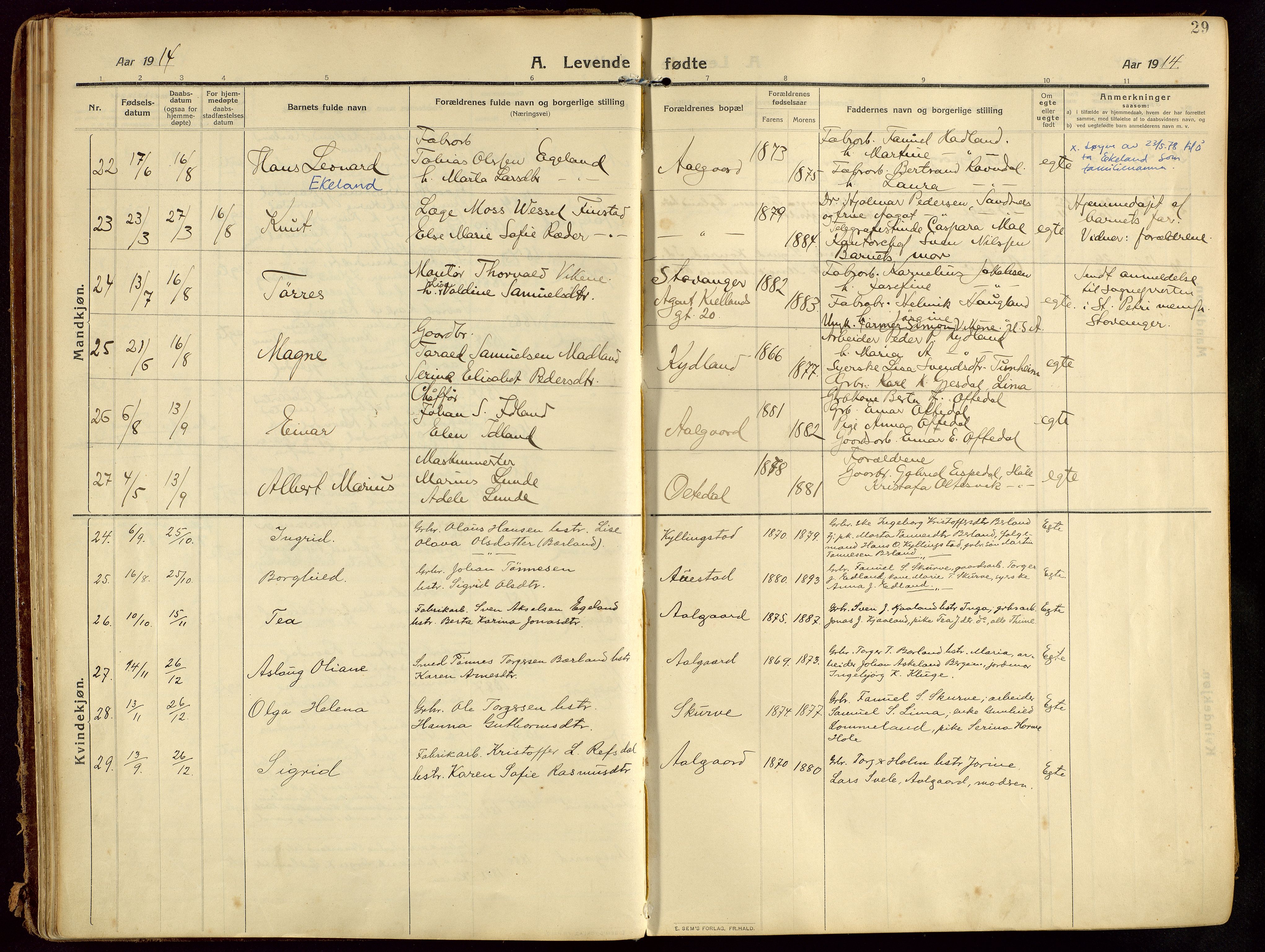 Lye sokneprestkontor, AV/SAST-A-101794/002/B/L0001: Parish register (official) no. A 13, 1910-1925, p. 29