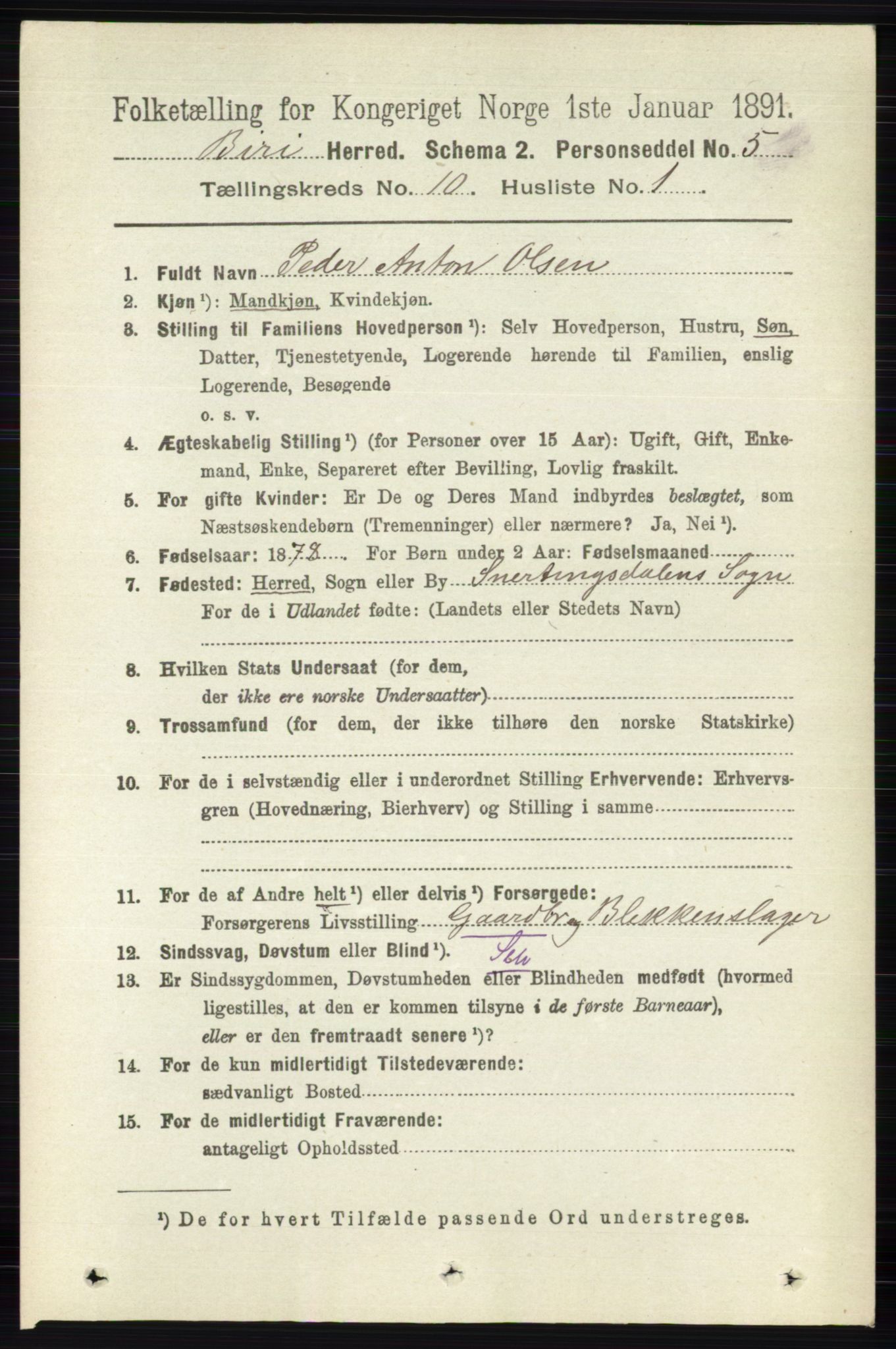 RA, 1891 census for 0525 Biri, 1891, p. 3825