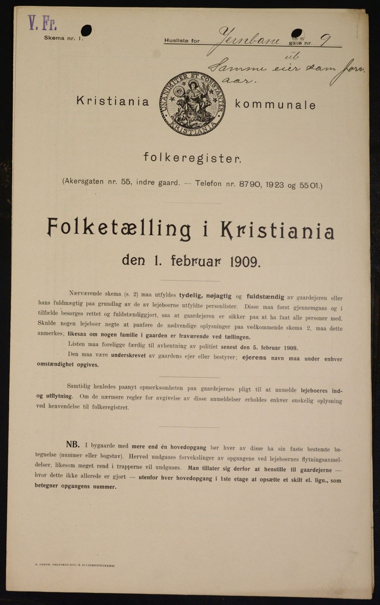 OBA, Municipal Census 1909 for Kristiania, 1909, p. 42730