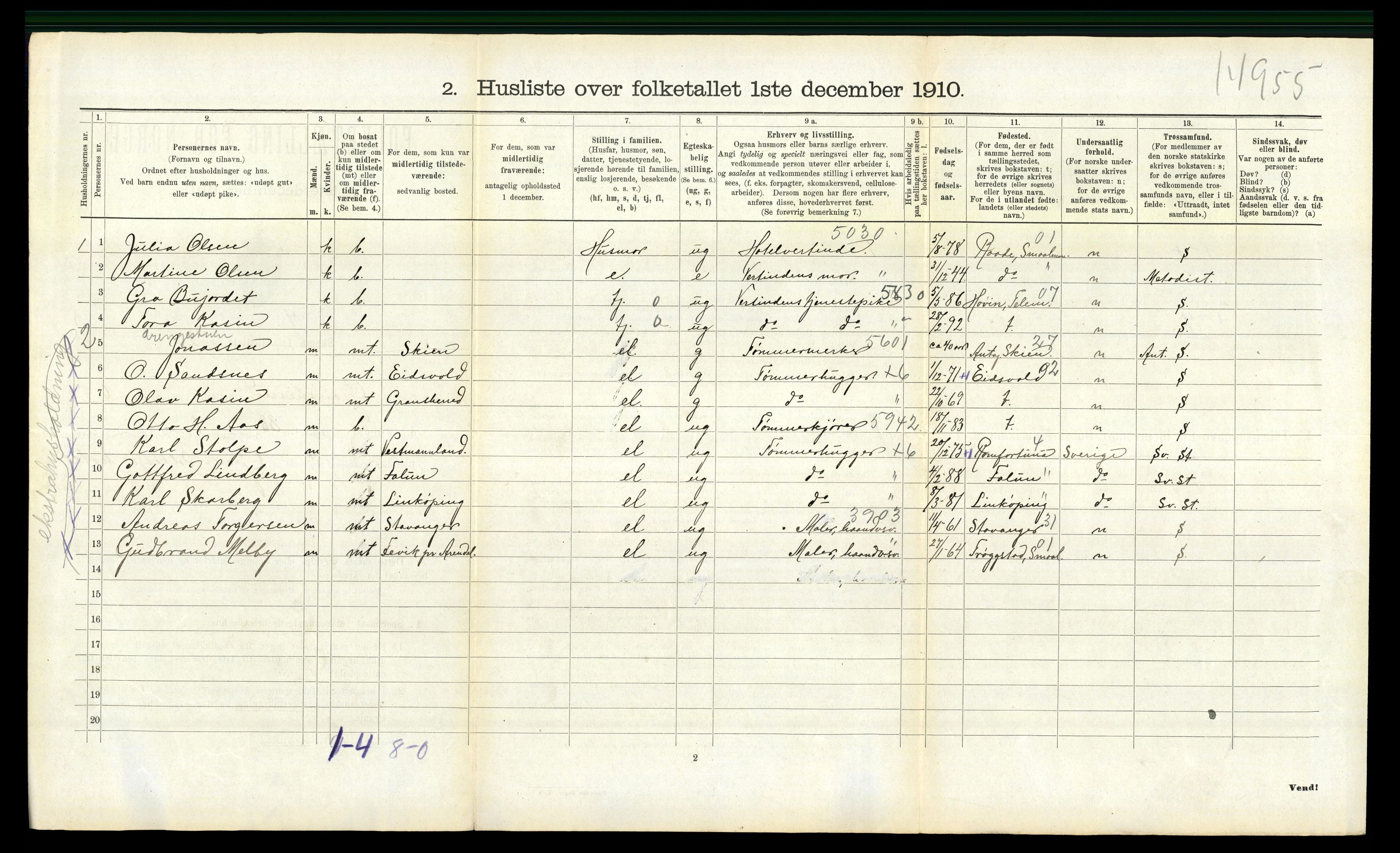 RA, 1910 census for Gransherad, 1910, p. 425