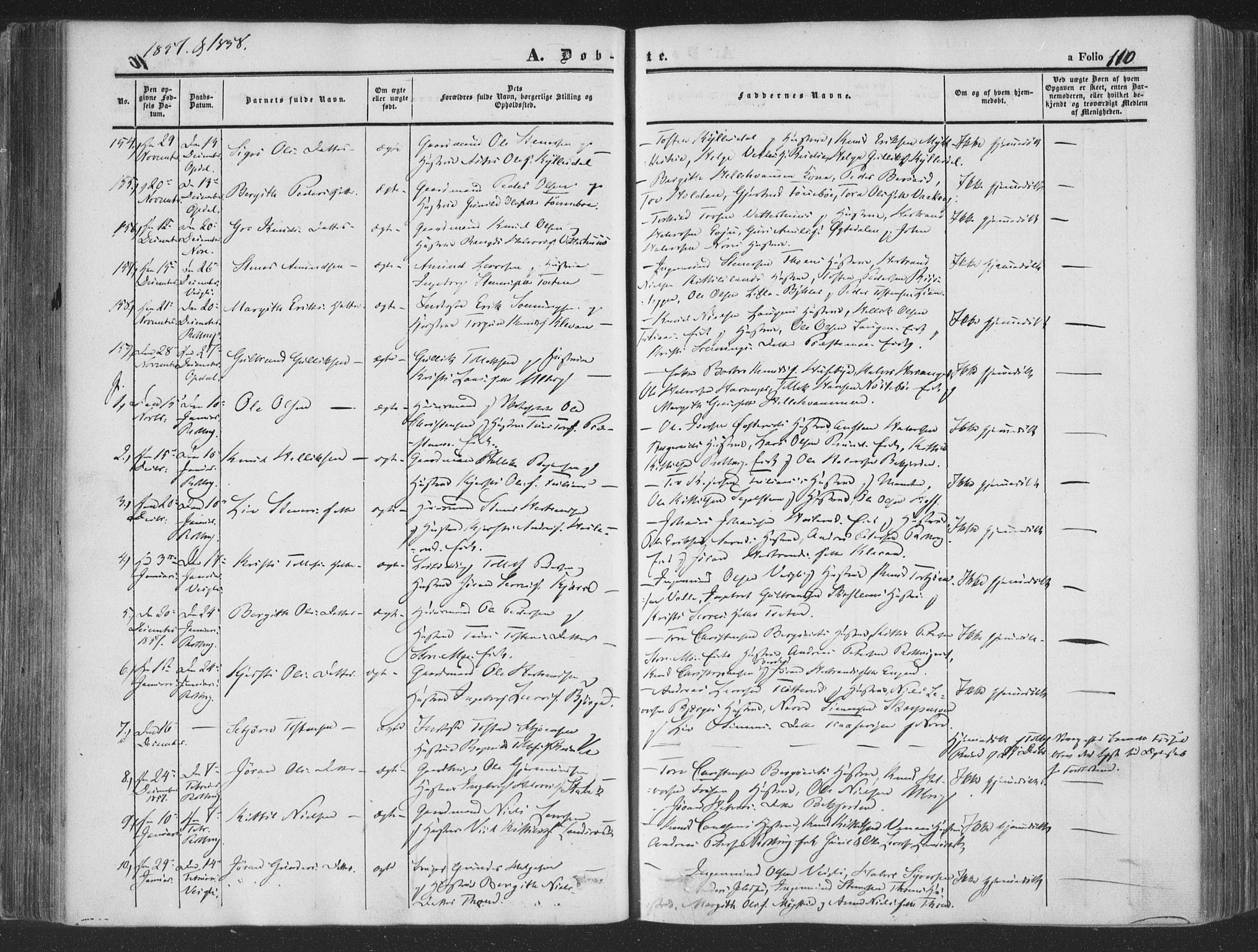 Rollag kirkebøker, AV/SAKO-A-240/F/Fa/L0008: Parish register (official) no. I 8, 1847-1860, p. 110