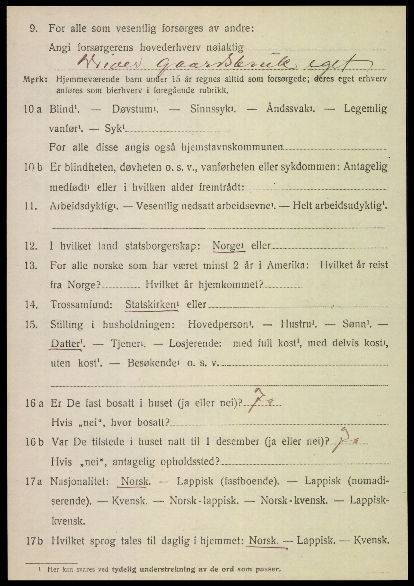 SAT, 1920 census for Nordfold, 1920, p. 852
