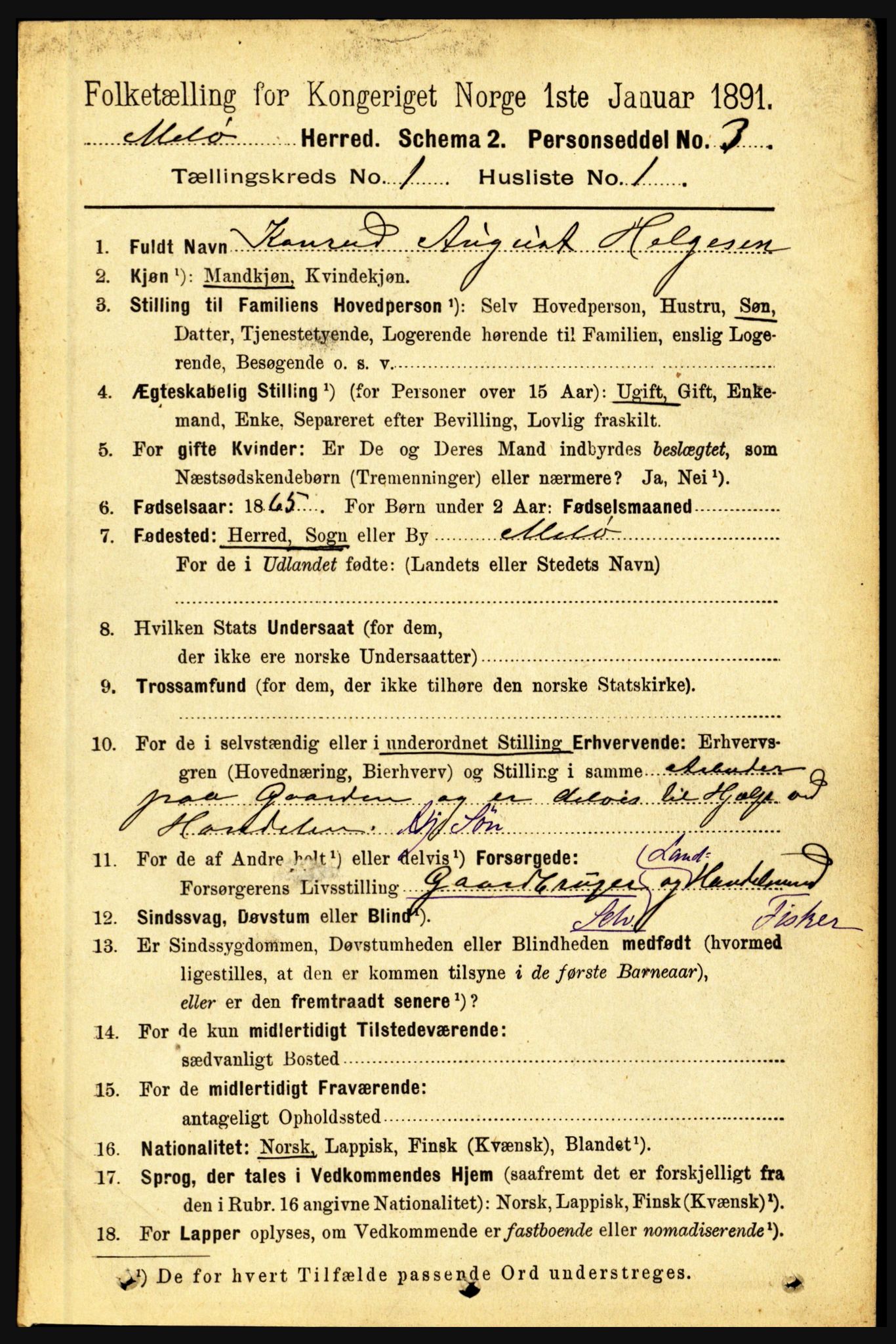 RA, 1891 census for 1837 Meløy, 1891, p. 110