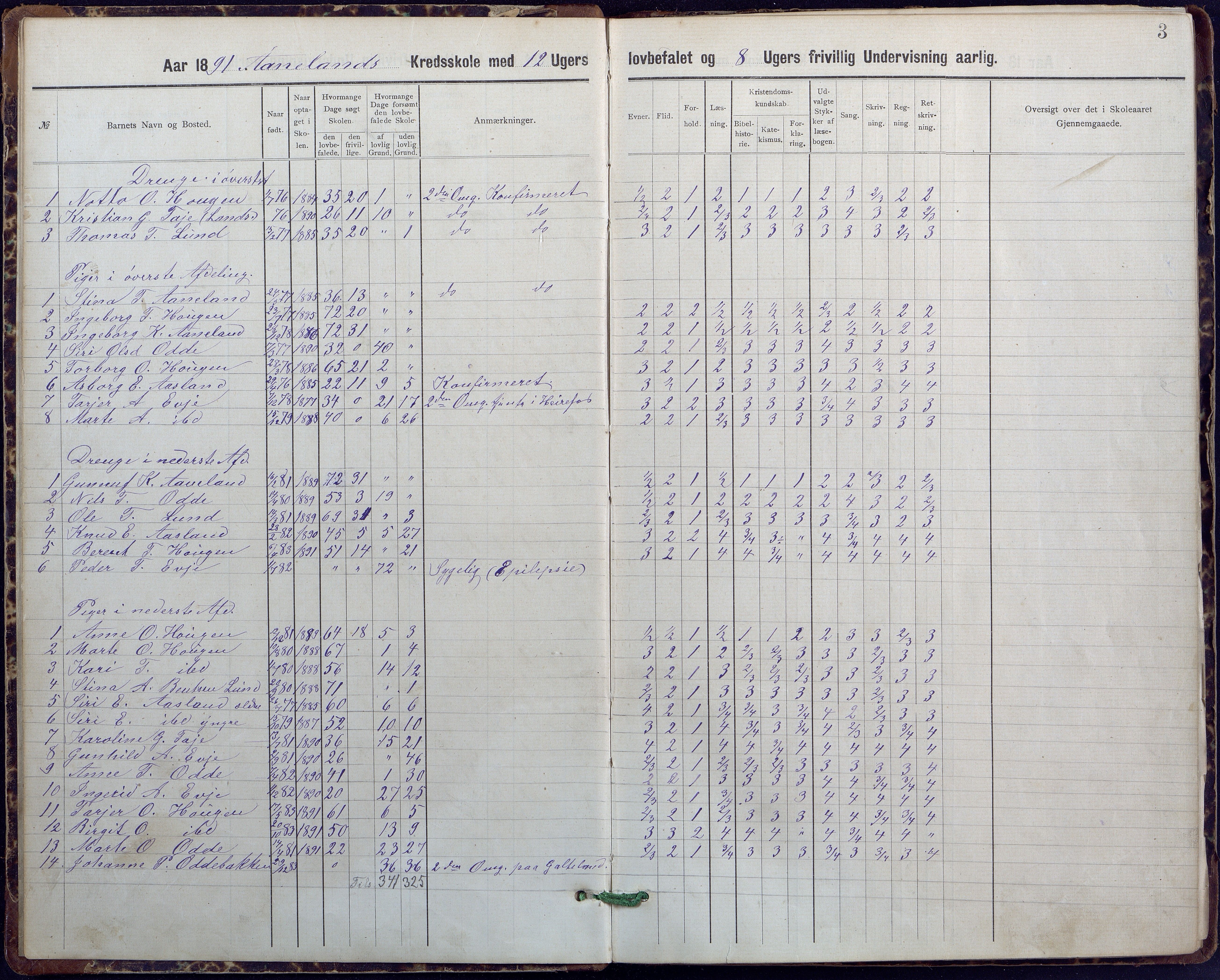 Evje kommune, Ånesland/Omland/Kleveland skolekrets, AAKS/KA0937-550f/F2/L0001: Skoleprotokoll for Aaneland og Omlands kreds, 1899-1909, p. 3