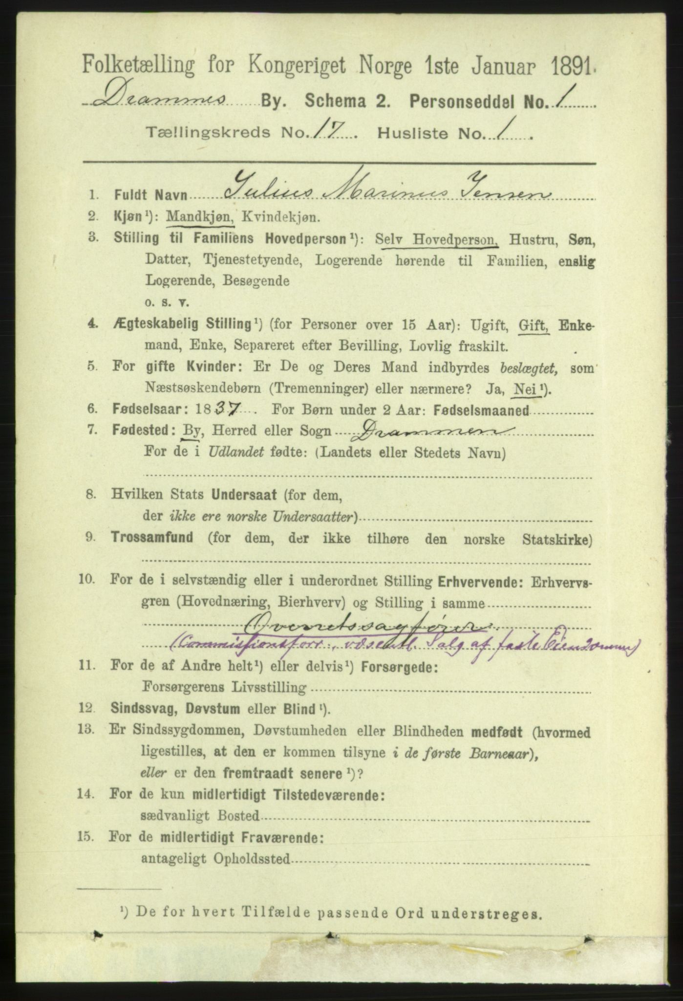 RA, 1891 census for 0602 Drammen, 1891, p. 11276