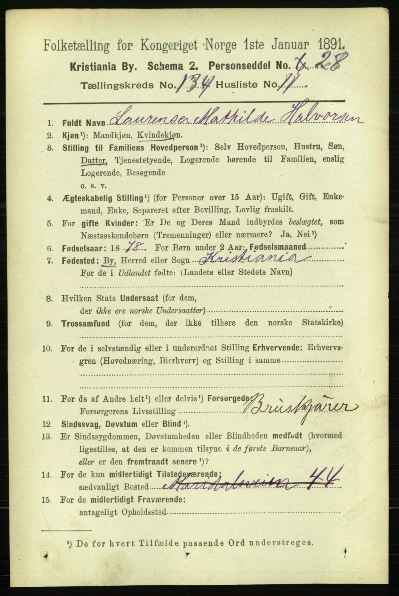 RA, 1891 census for 0301 Kristiania, 1891, p. 73687