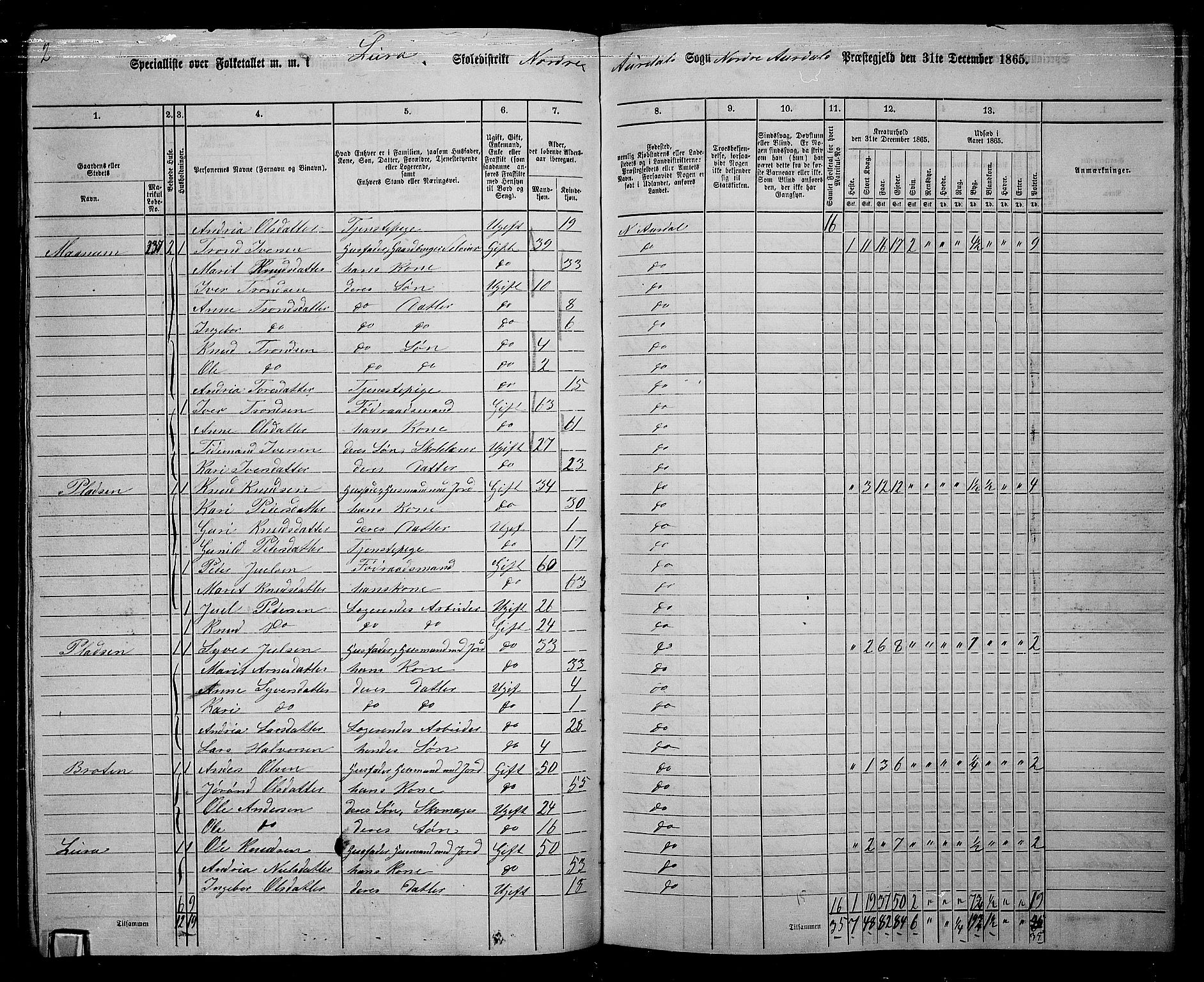 RA, 1865 census for Nord-Aurdal, 1865, p. 157