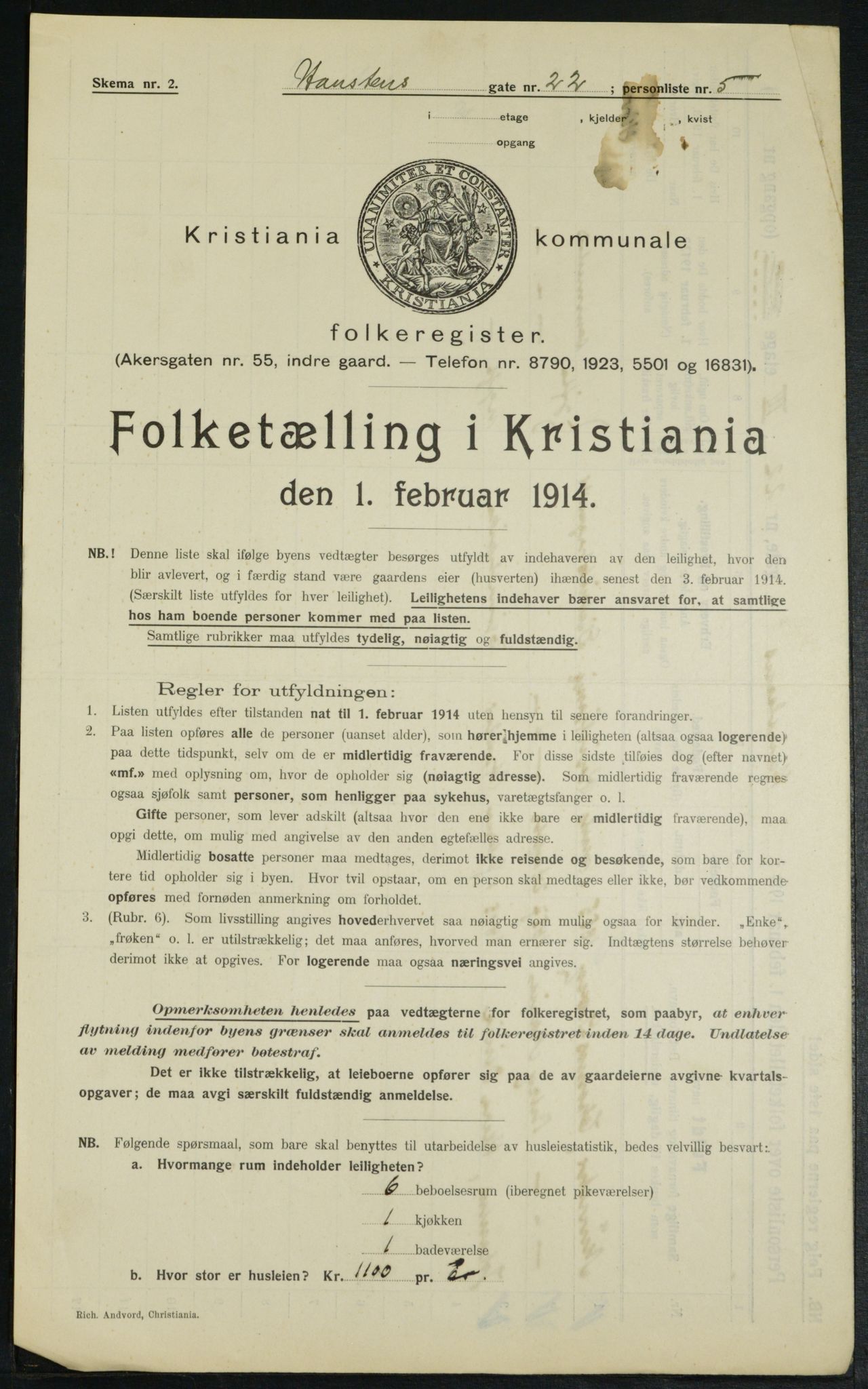 OBA, Municipal Census 1914 for Kristiania, 1914, p. 35082