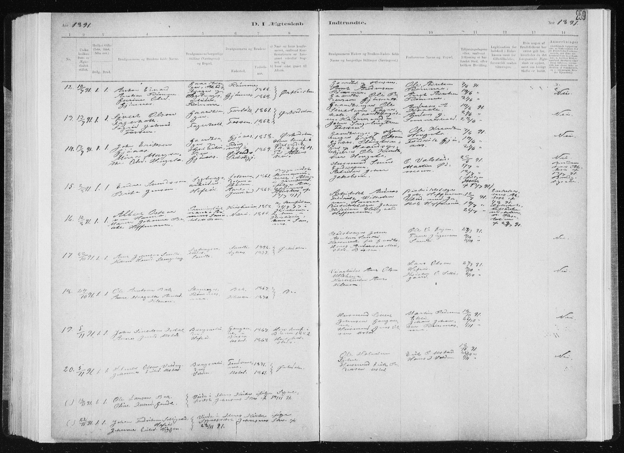 Ministerialprotokoller, klokkerbøker og fødselsregistre - Sør-Trøndelag, AV/SAT-A-1456/668/L0818: Parish register (copy) no. 668C07, 1885-1898, p. 259