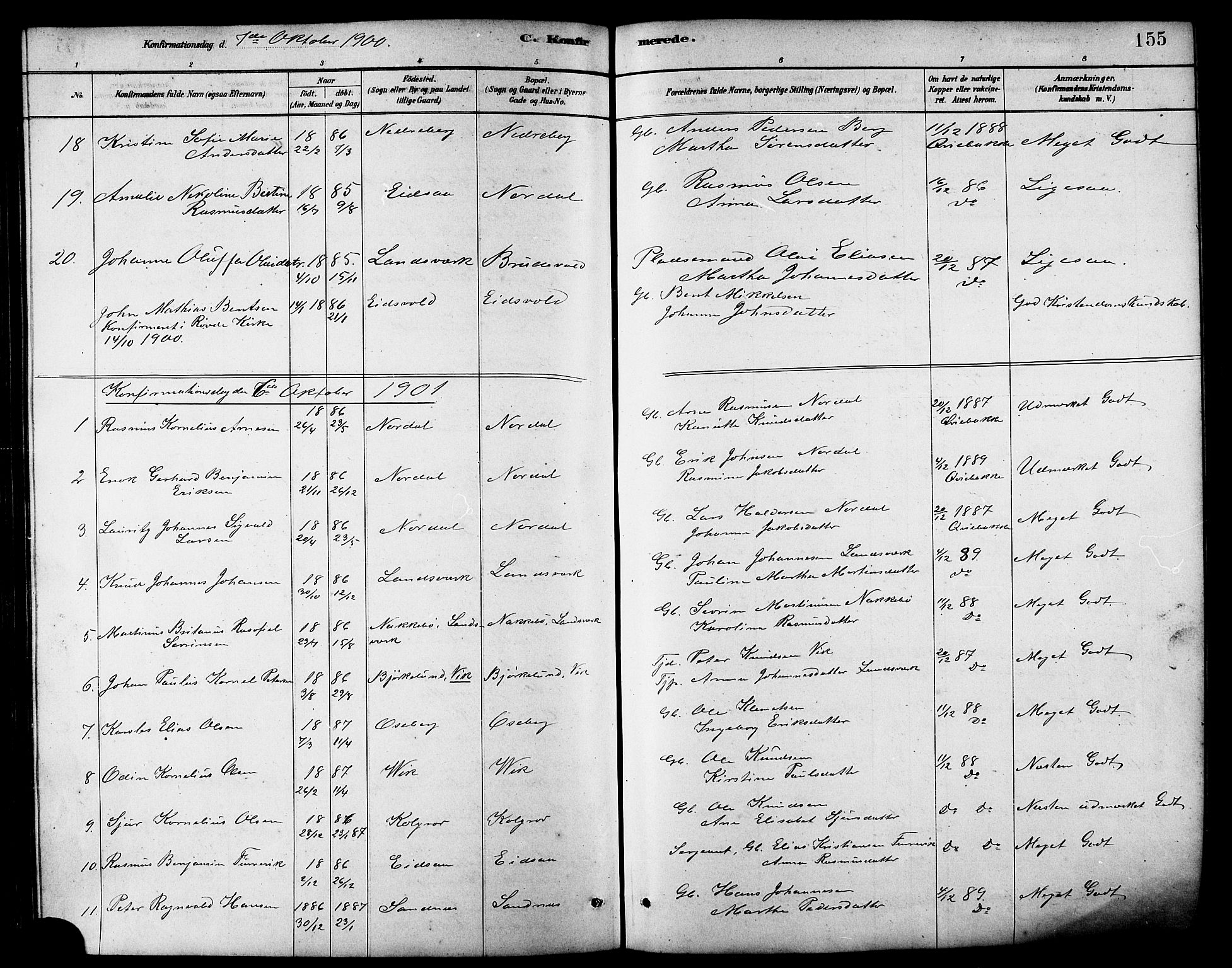 Ministerialprotokoller, klokkerbøker og fødselsregistre - Møre og Romsdal, AV/SAT-A-1454/502/L0027: Parish register (copy) no. 502C01, 1878-1908, p. 155