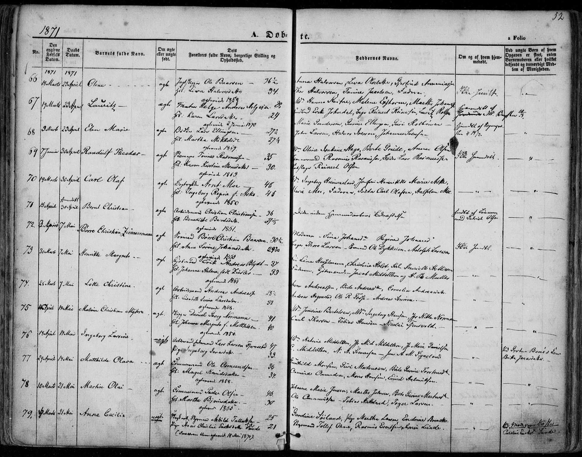 Domkirken sokneprestkontor, AV/SAST-A-101812/001/30/30BA/L0022: Parish register (official) no. A 21, 1868-1877, p. 52