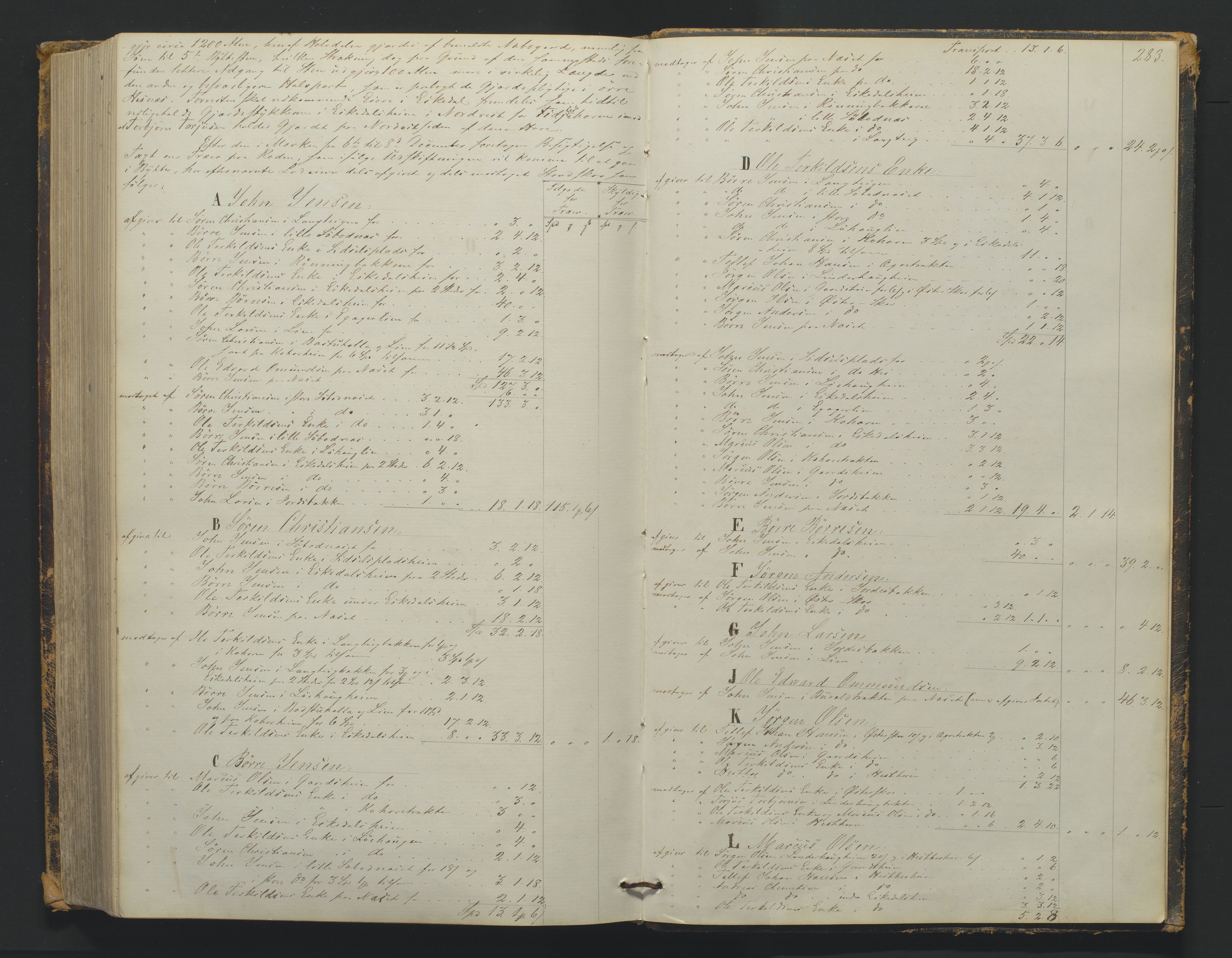 Utskiftningsformannen i Nedenes amt, AV/SAK-1541-0002/F/Fa/Faa/L0004: Utskiftningsprotokoll med gårdsregister, Nedenes amt nr 4, 1863-1865, p. 283