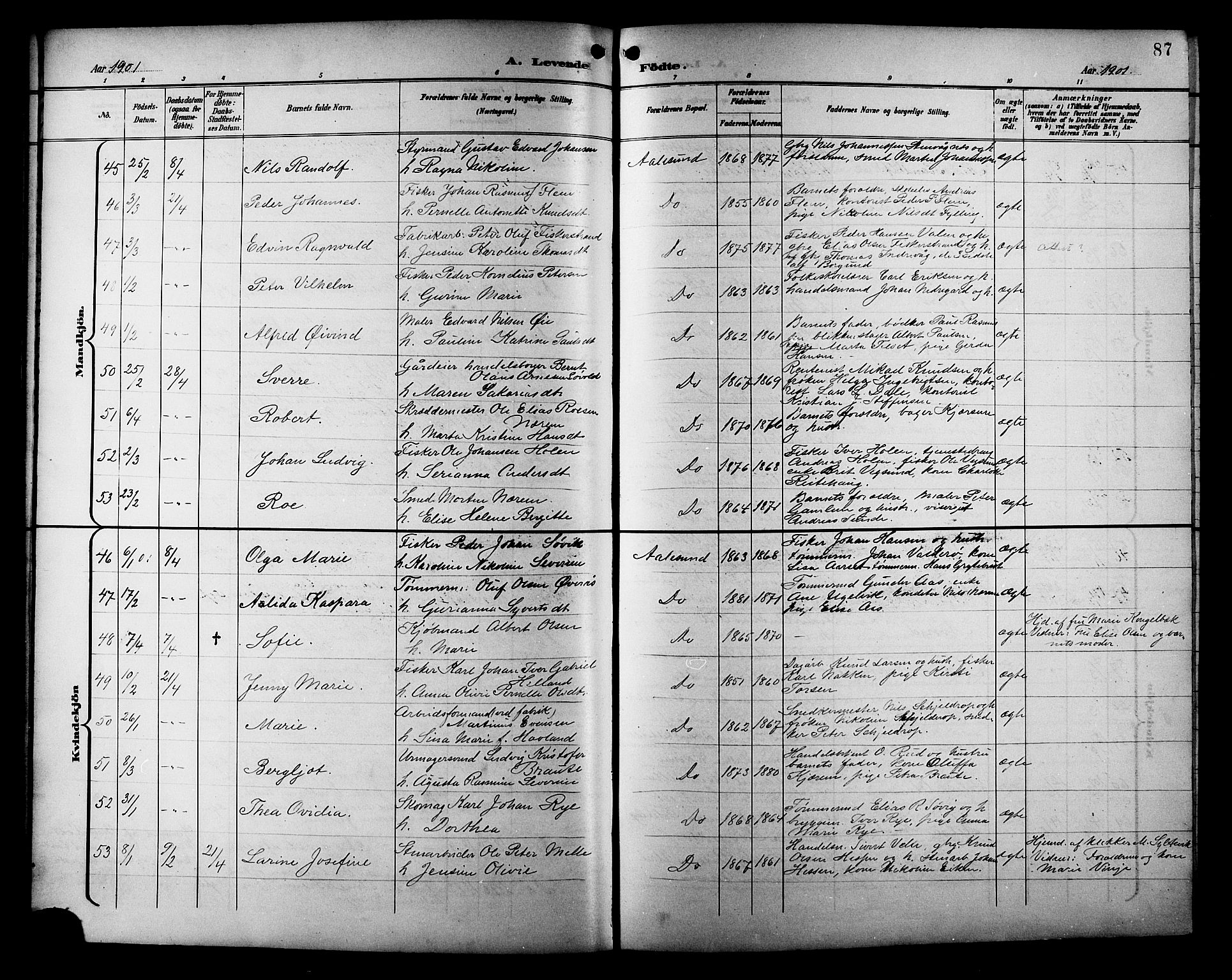 Ministerialprotokoller, klokkerbøker og fødselsregistre - Møre og Romsdal, AV/SAT-A-1454/529/L0468: Parish register (copy) no. 529C05, 1897-1908, p. 87