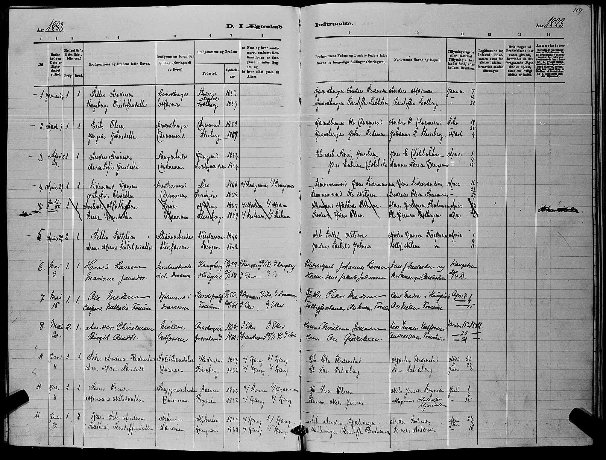 Eiker kirkebøker, SAKO/A-4/G/Ga/L0005: Parish register (copy) no. I 5, 1878-1887, p. 119