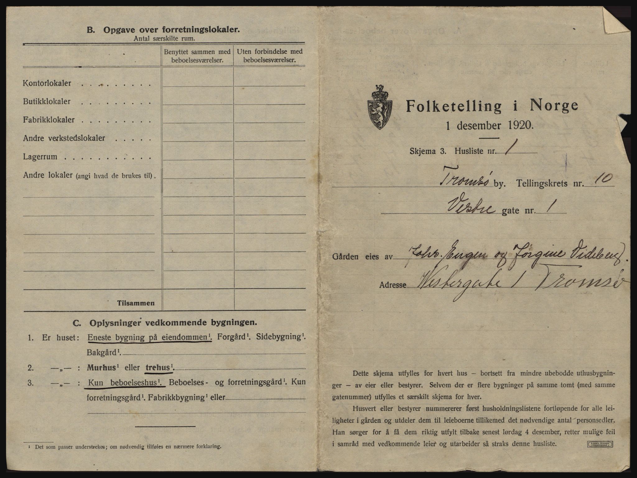 SATØ, 1920 census for Tromsø, 1920, p. 1651